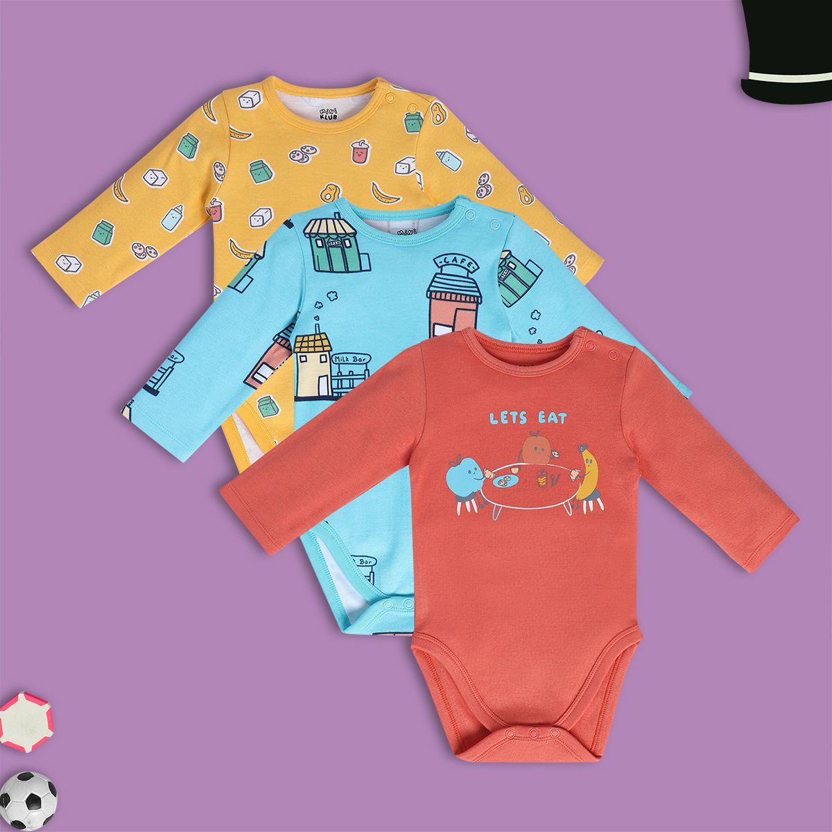 Boys Multicolor Pack Of 3 Body Suit