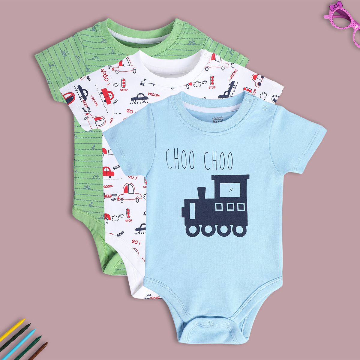 Boys Multicolor Pack Of 3 Body Suit