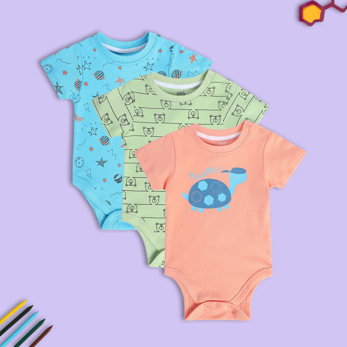 Boys Multicolor Pack Of 3 Body Suit
