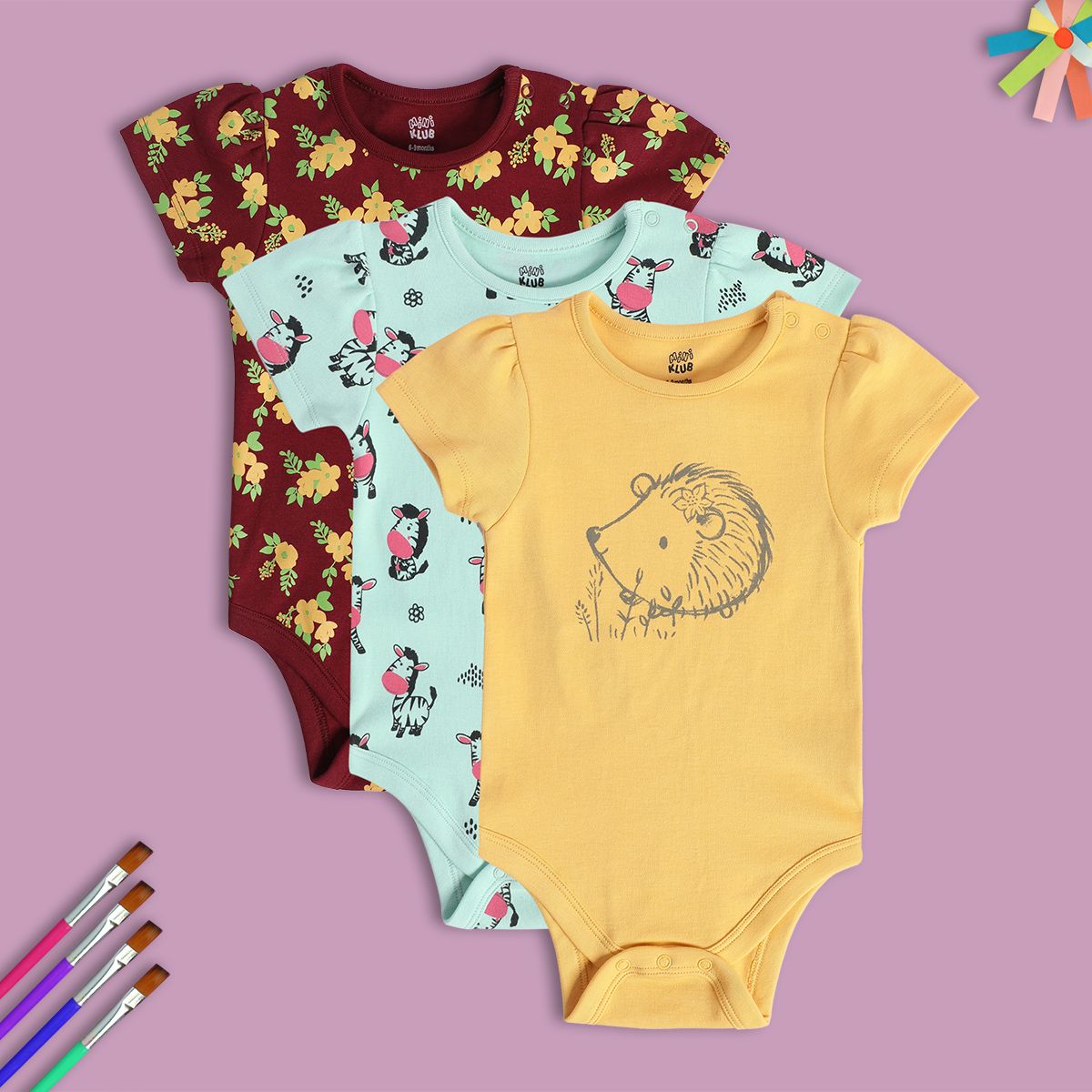 Girls Multicolor Pack Of 3 Body Suit