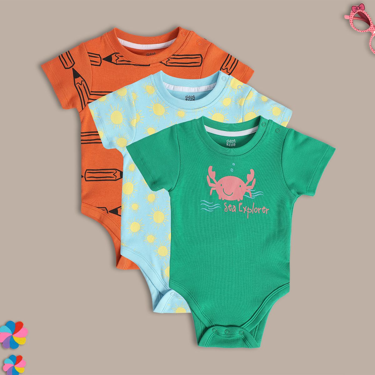 Boys Multicolor Pack Of 3 Body Suit