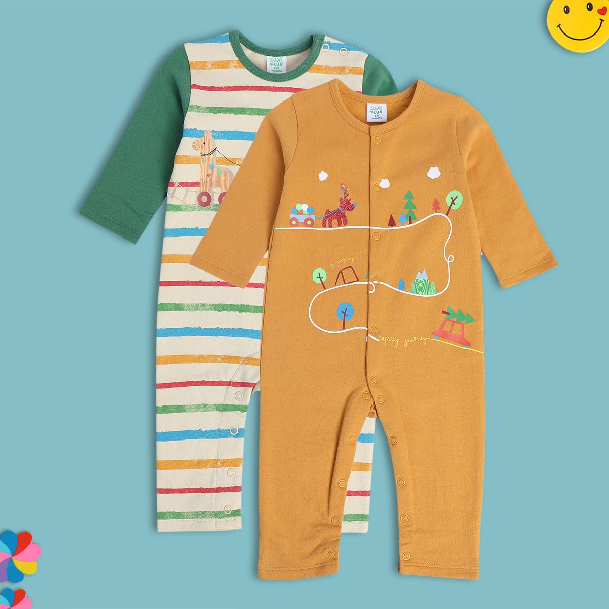 Boys Multicolor Pack Of 2 Romper