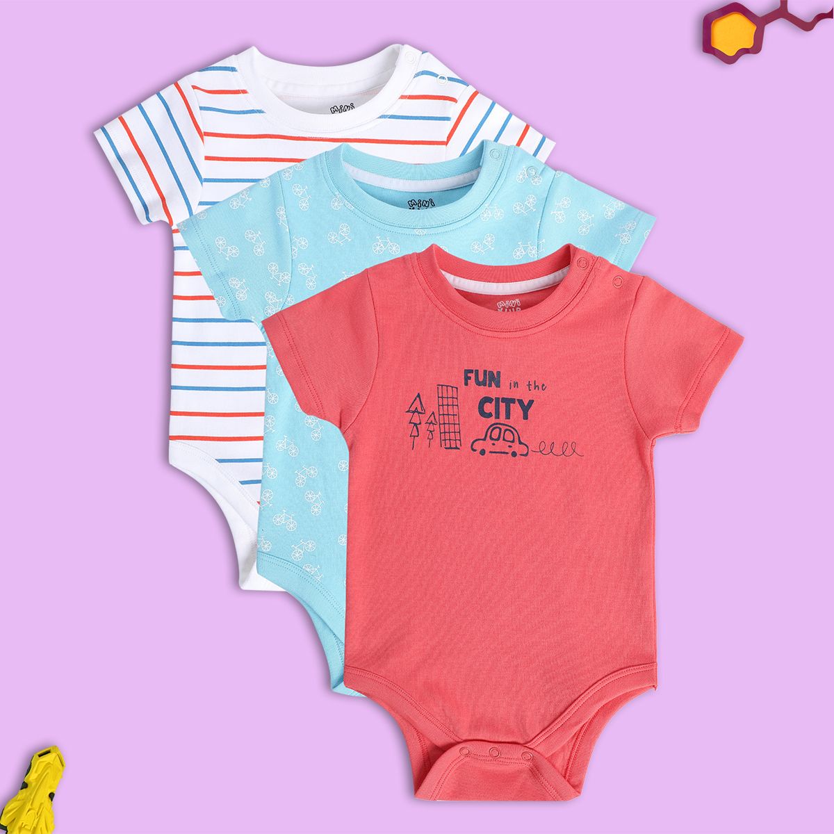 Boys Multicolor Pack Of 3 Body Suit