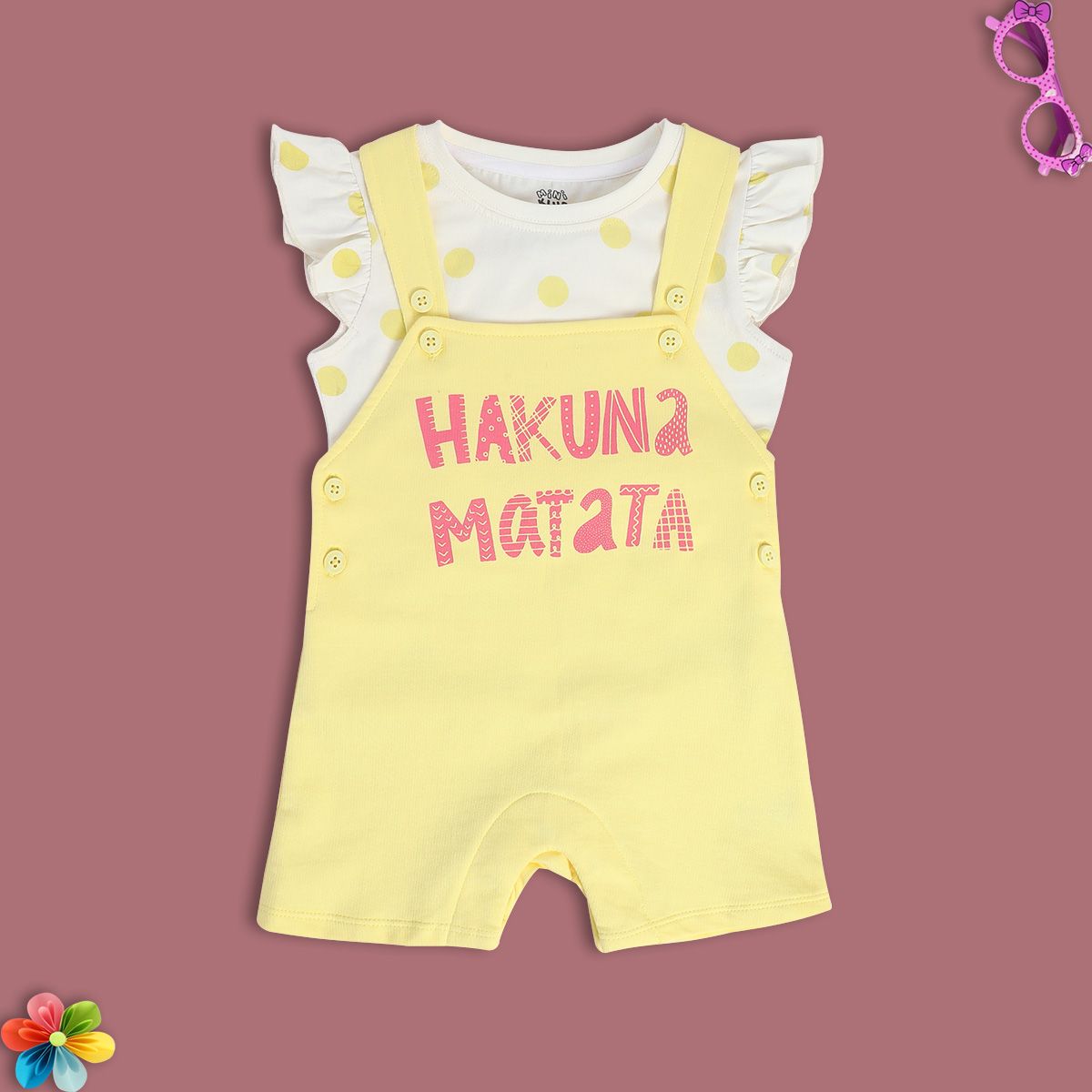 Girls Multicolor Pack Of 2 Dungaree Set
