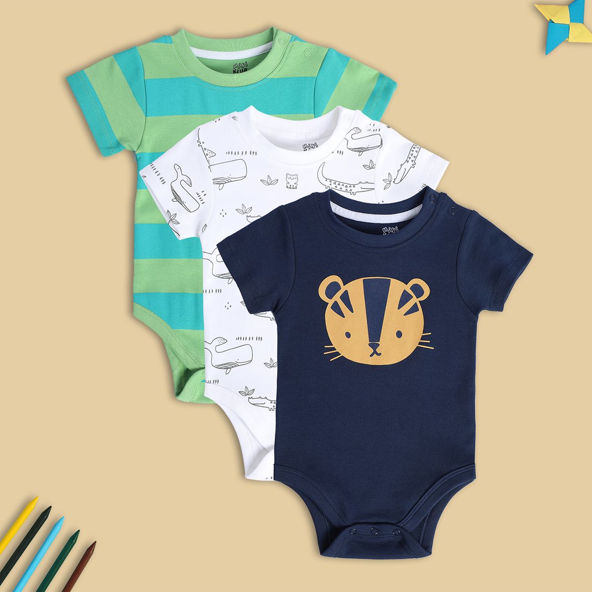Boys Multicolor Pack Of 3 Body Suit