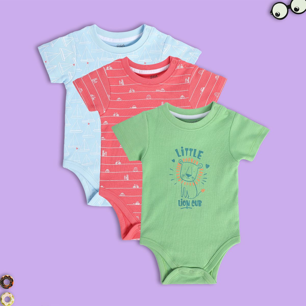 Boys Multicolor Pack Of 3 Body Suit