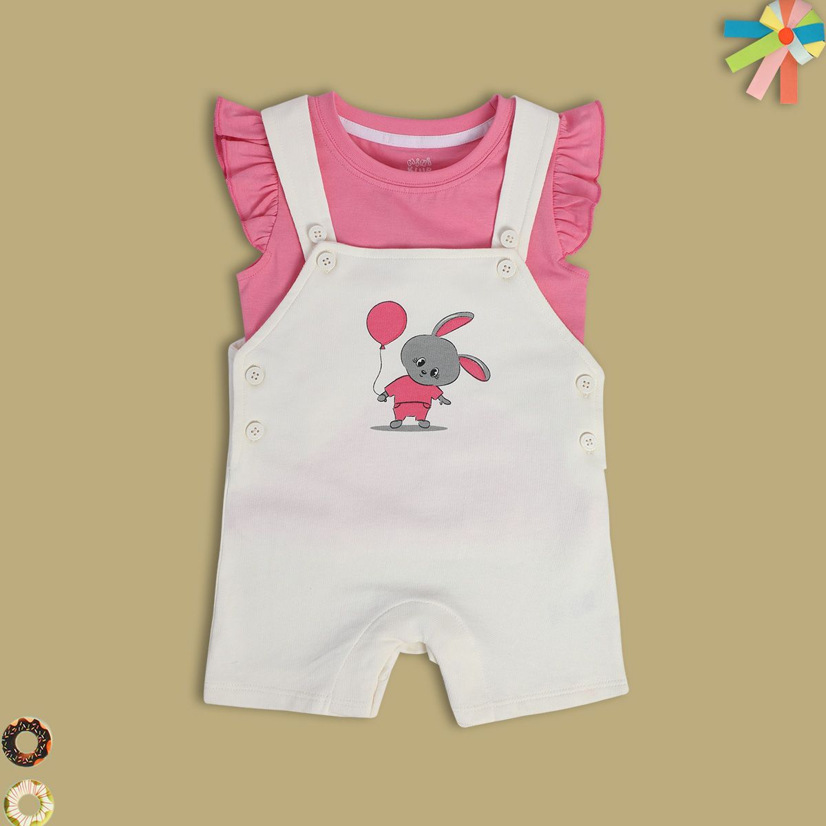 Girls Multicolor Pack Of 2 Dungaree Set