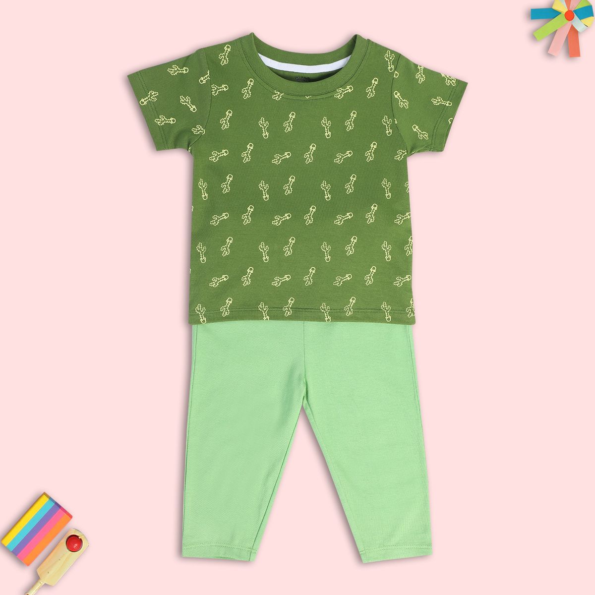 Boys Green Pack Of 2 Top And Bottom