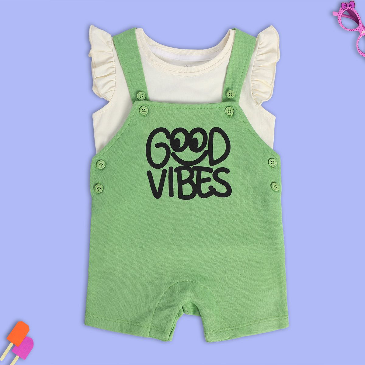 Girls Multicolor Pack Of 2 Dungaree Set