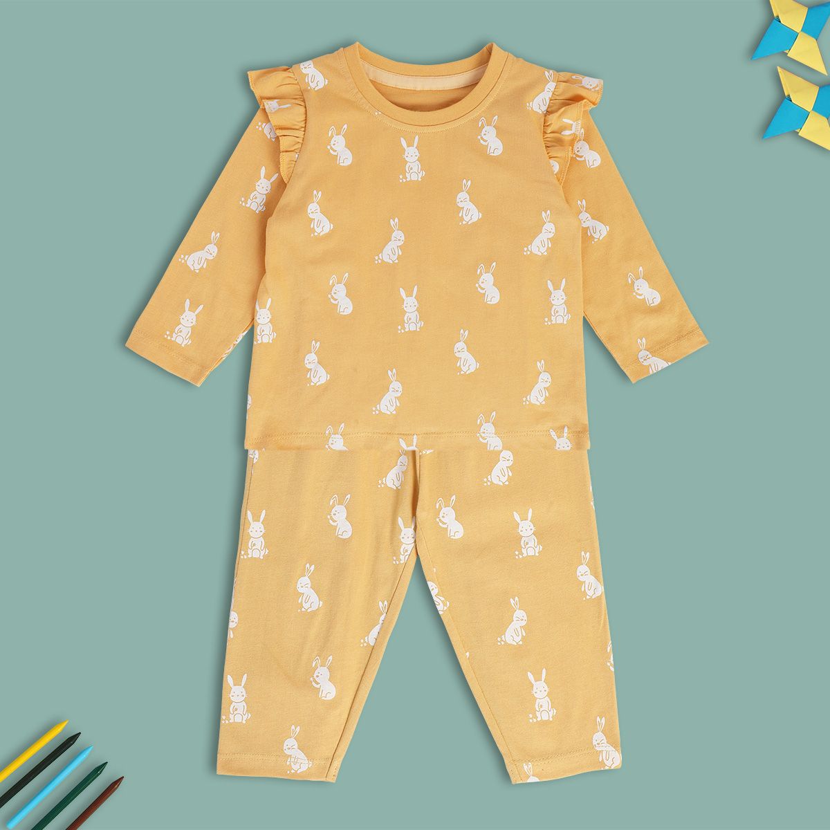 Girls Beige Pack Of 2 Top And Bottom