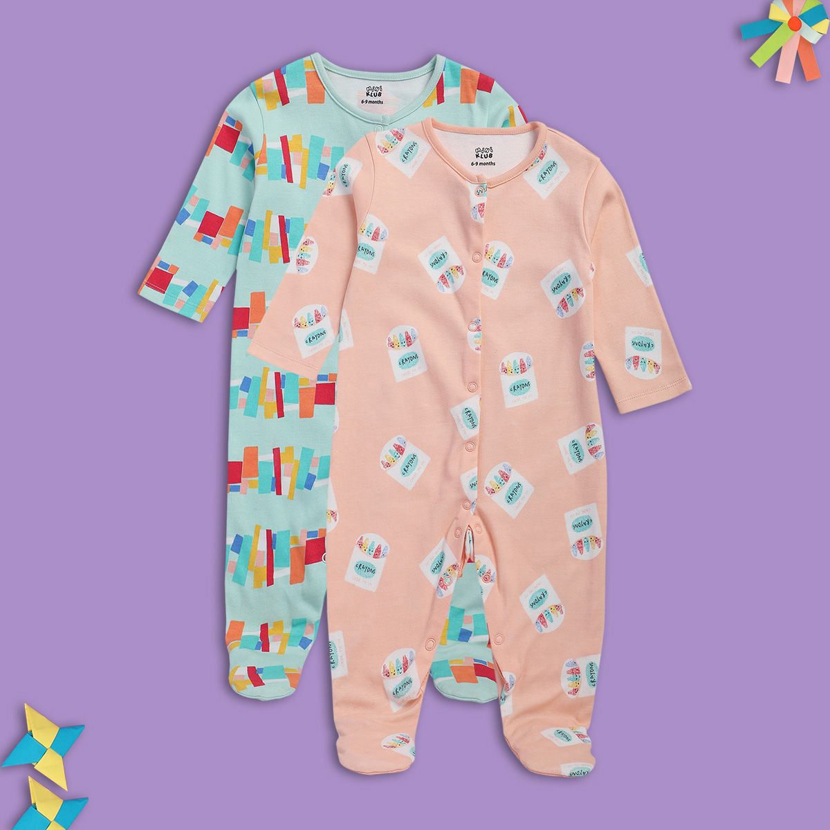 Girls Multicolor Pack Of 2 Sleep Suit