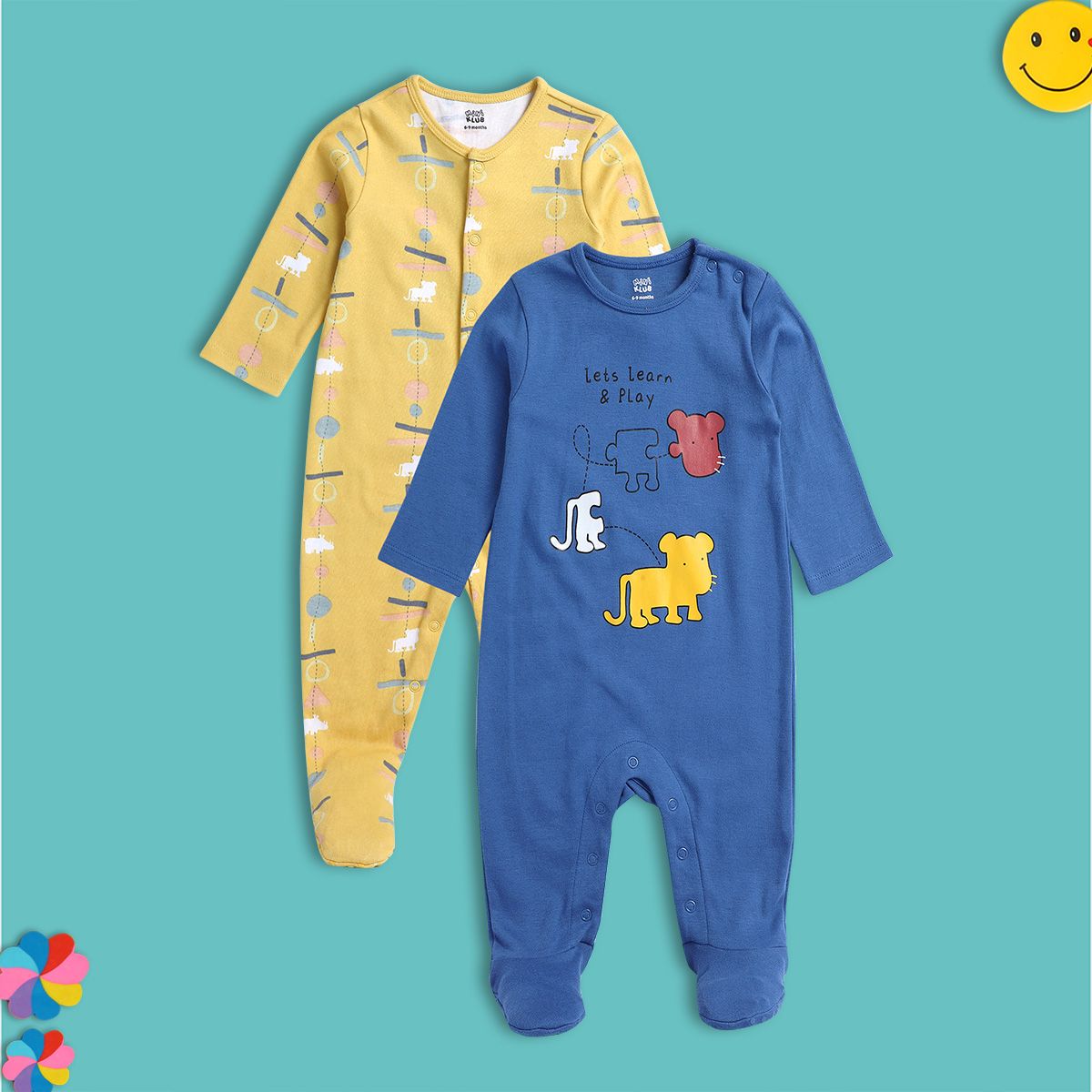 Boys Multicolor Pack Of 2 Sleep Suit