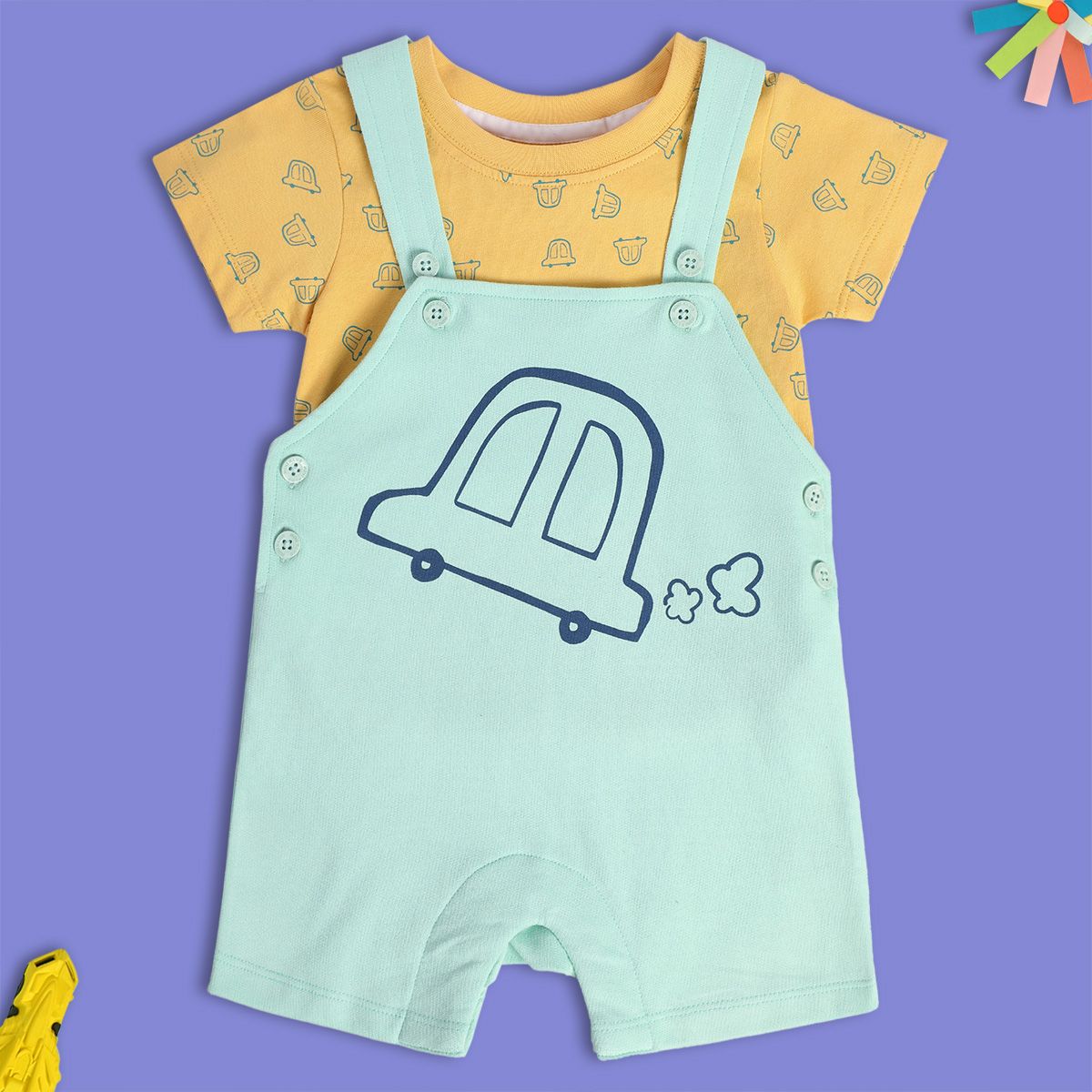 Boys Green Pack Of 2 Dungaree Set