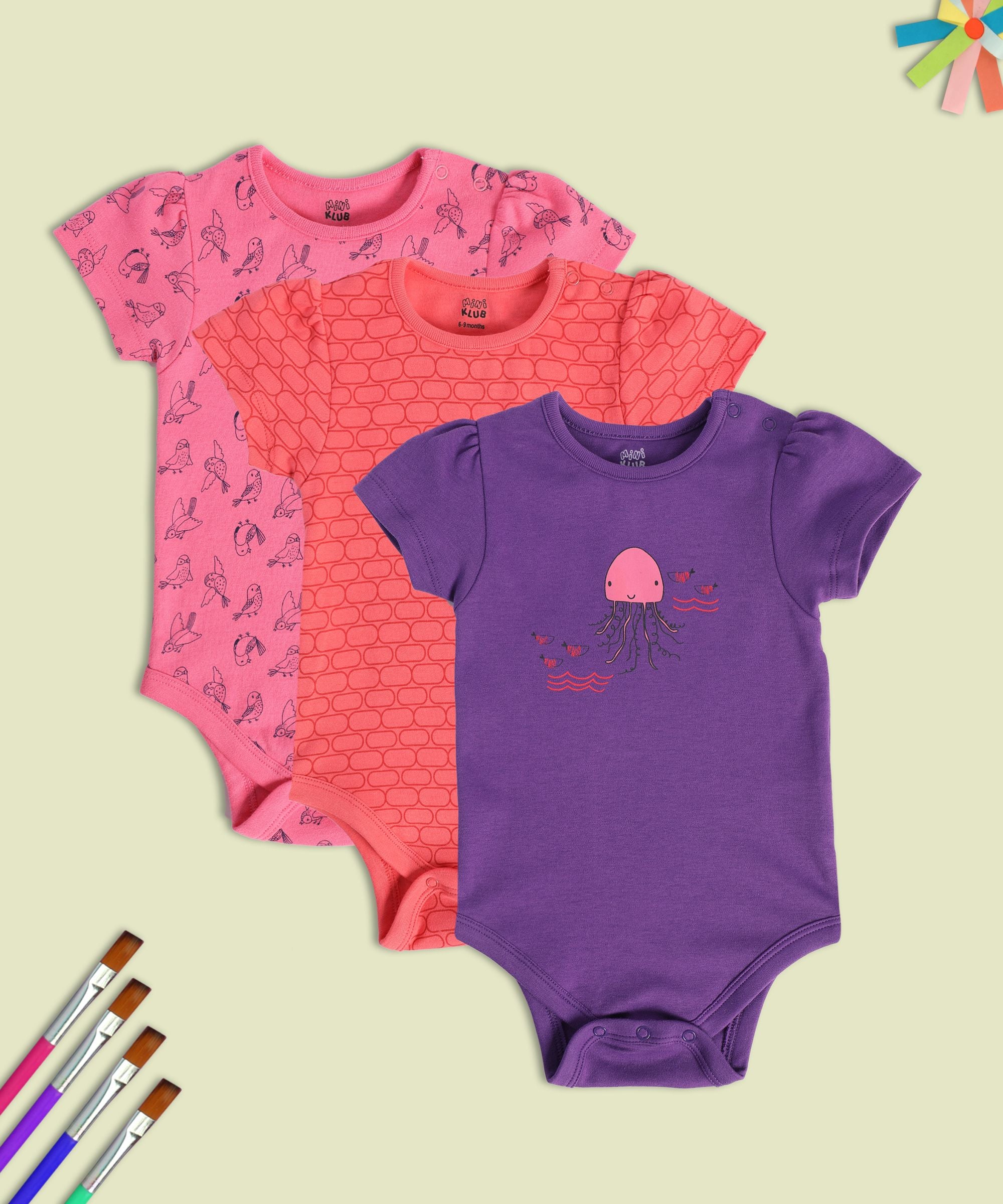 Girls Multicolor Pack Of 3 Body Suit