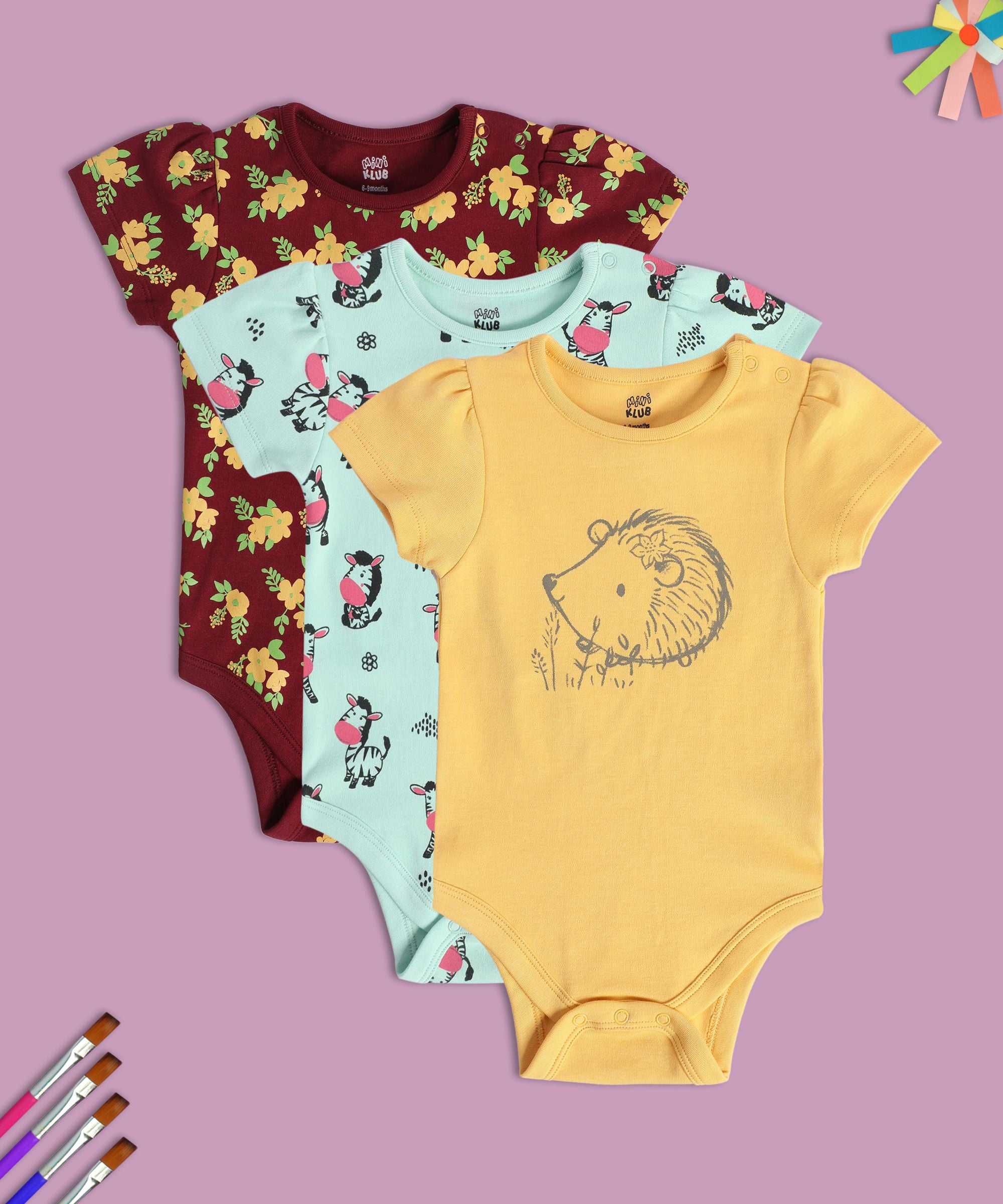 Girls Multicolor Pack Of 3 Body Suit