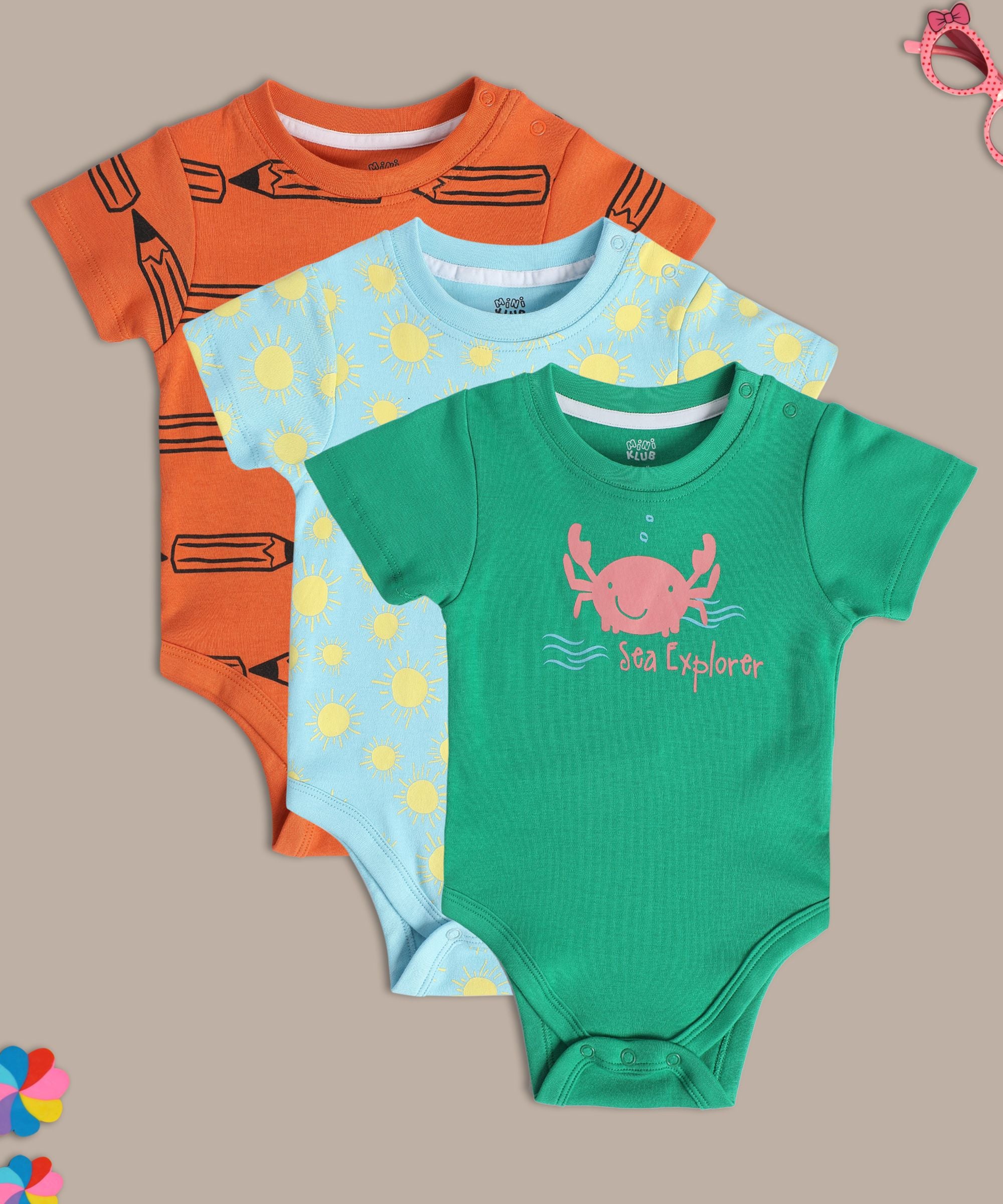 Boys Multicolor Pack Of 3 Body Suit