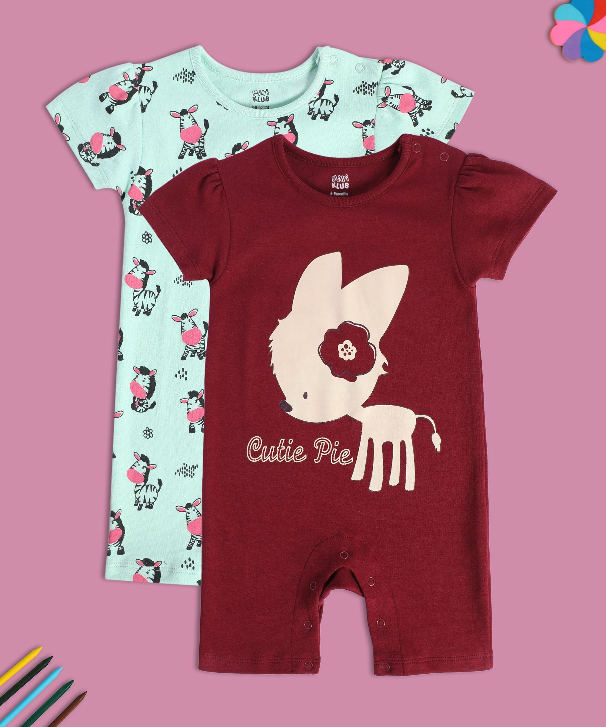 Girls Multicolor Pack Of 2 Romper