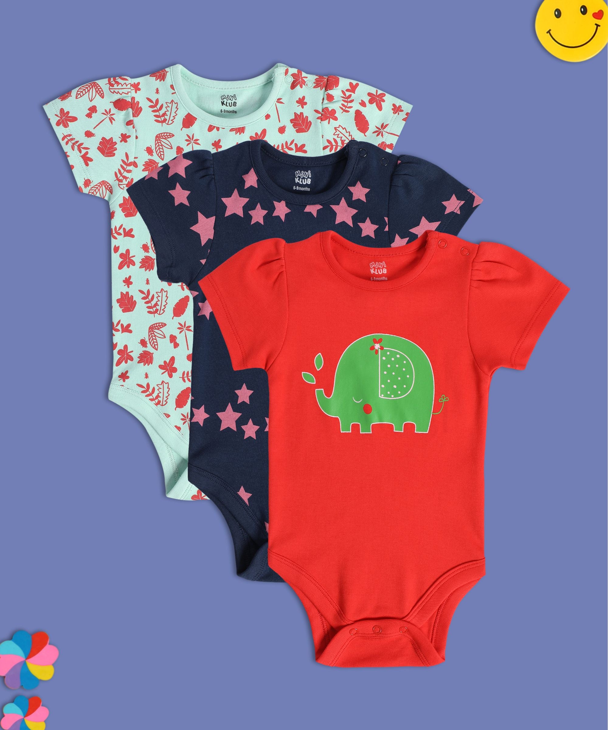 Girls Multicolor Pack Of 3 Body Suit