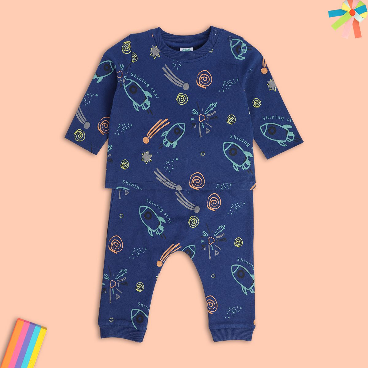 Boys Navy Pack Of 2 T-Shirt And Bottom