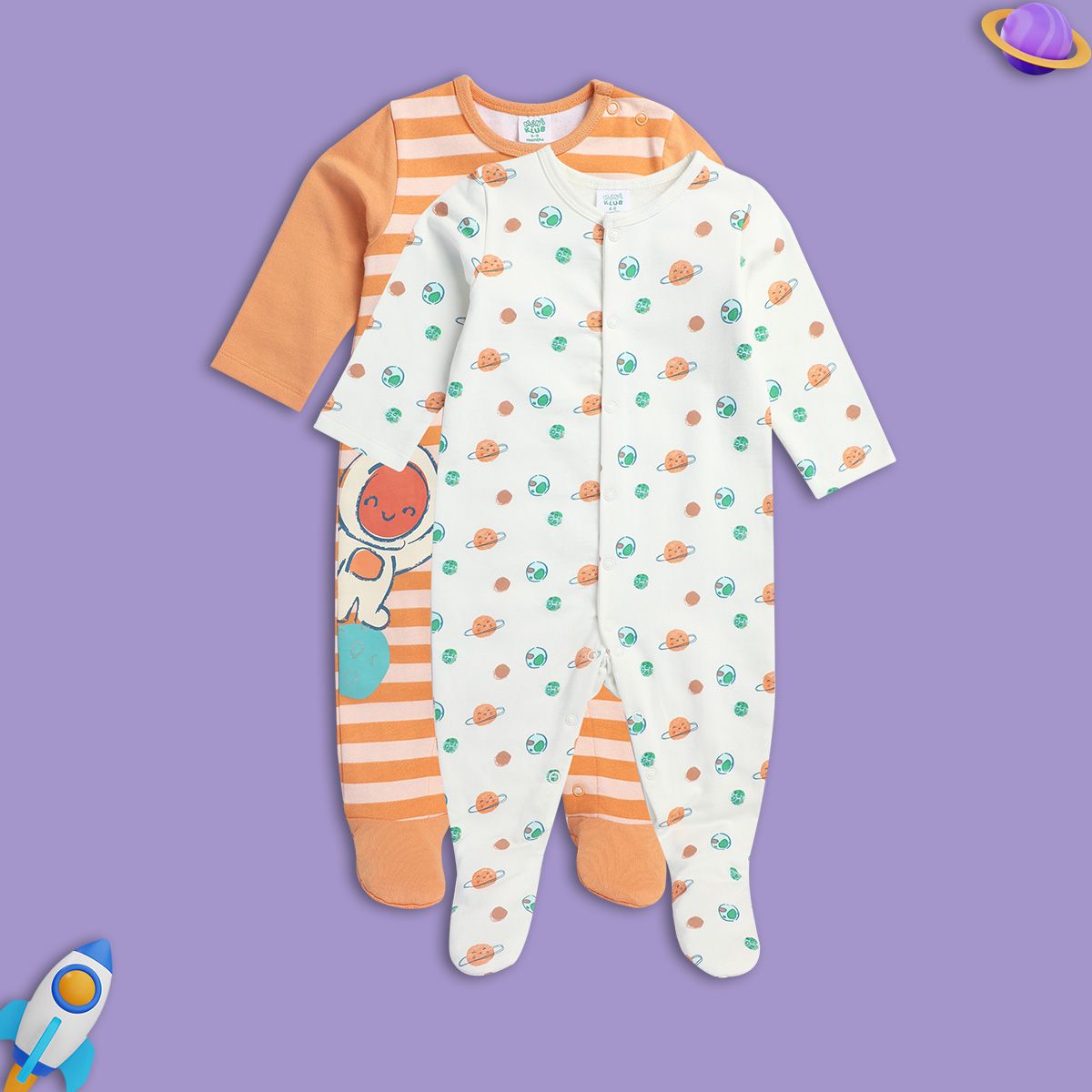 Boys Multicolor Pack Of 2 Sleep Suit