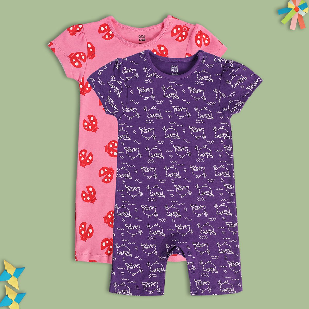 Girls Multicolor Pack Of 2 Romper