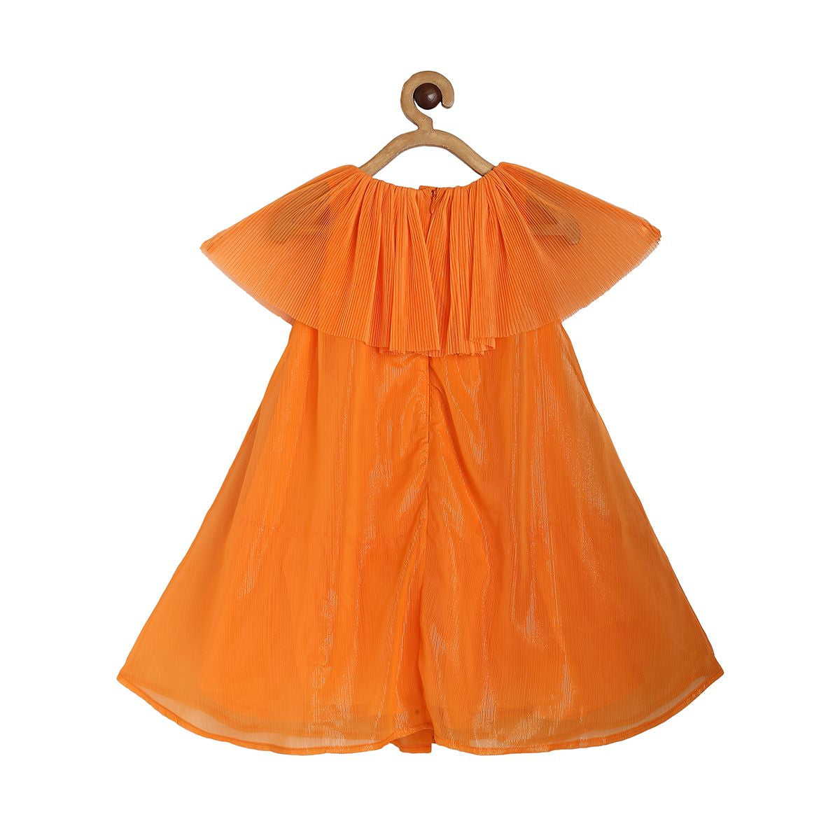 Girls Party Wear Dress with Pleated Cape, Orange