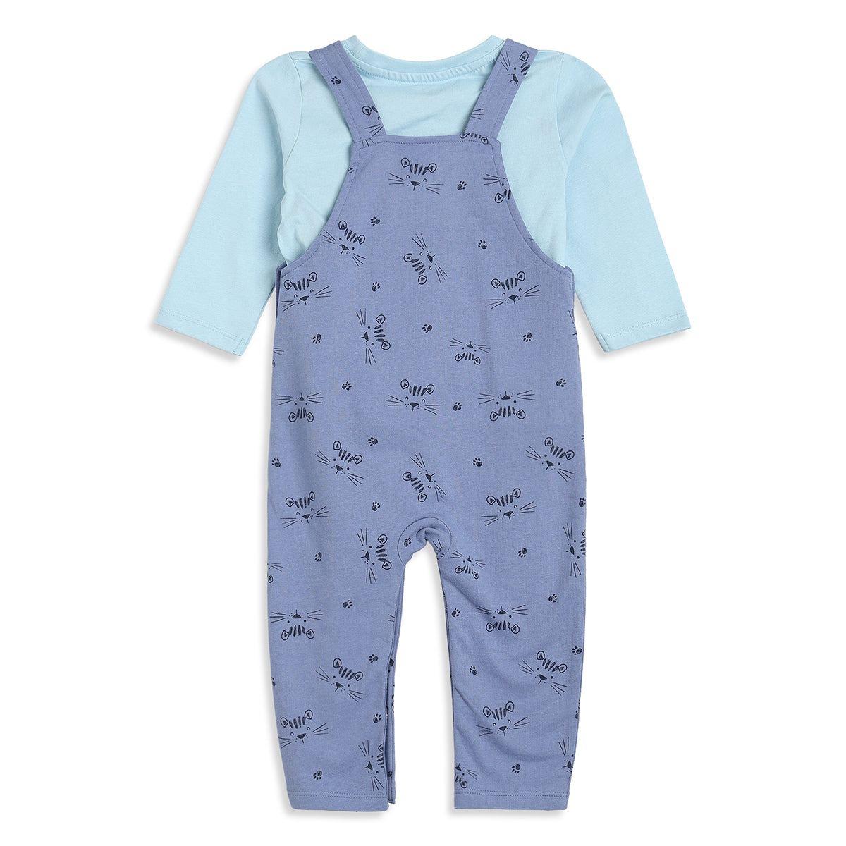 Baby Boys Blue Knit Dungaree Set Regular Fit Casual Wear
