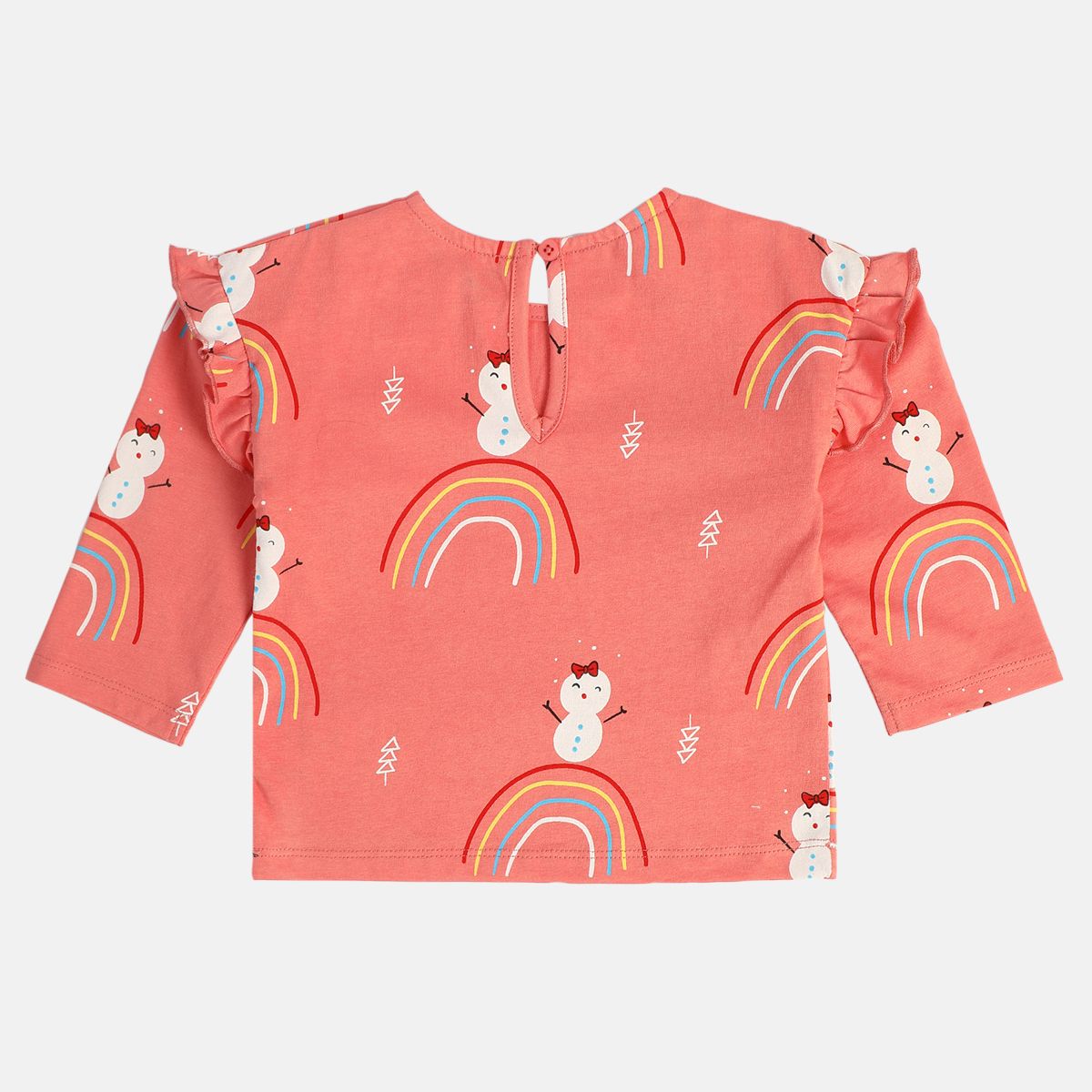Girls Cotton Full Sleeves Rainbow Printed Top - Peach
