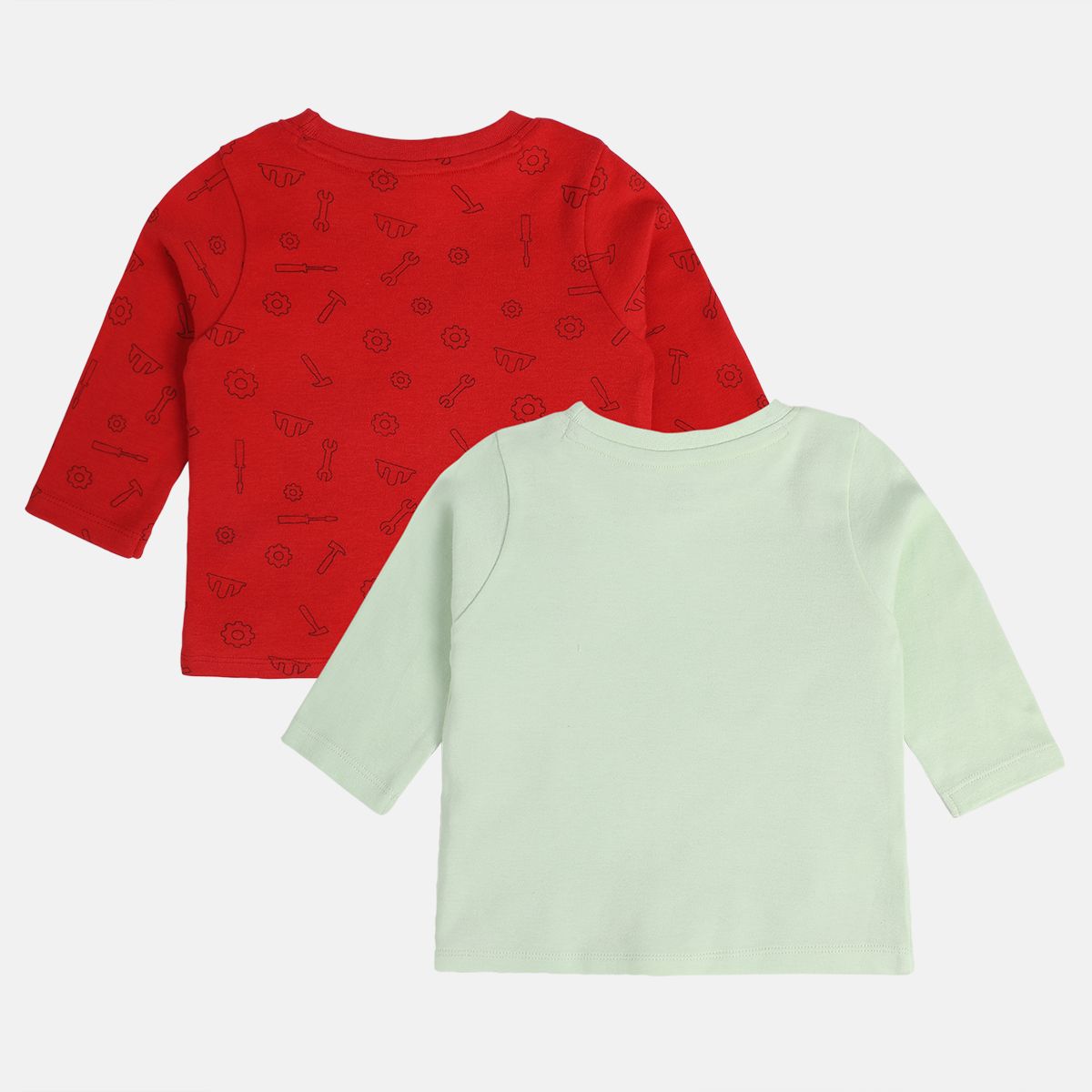 Boys Red / Mint Green Round Neck Full Sleeves T-Shirt
