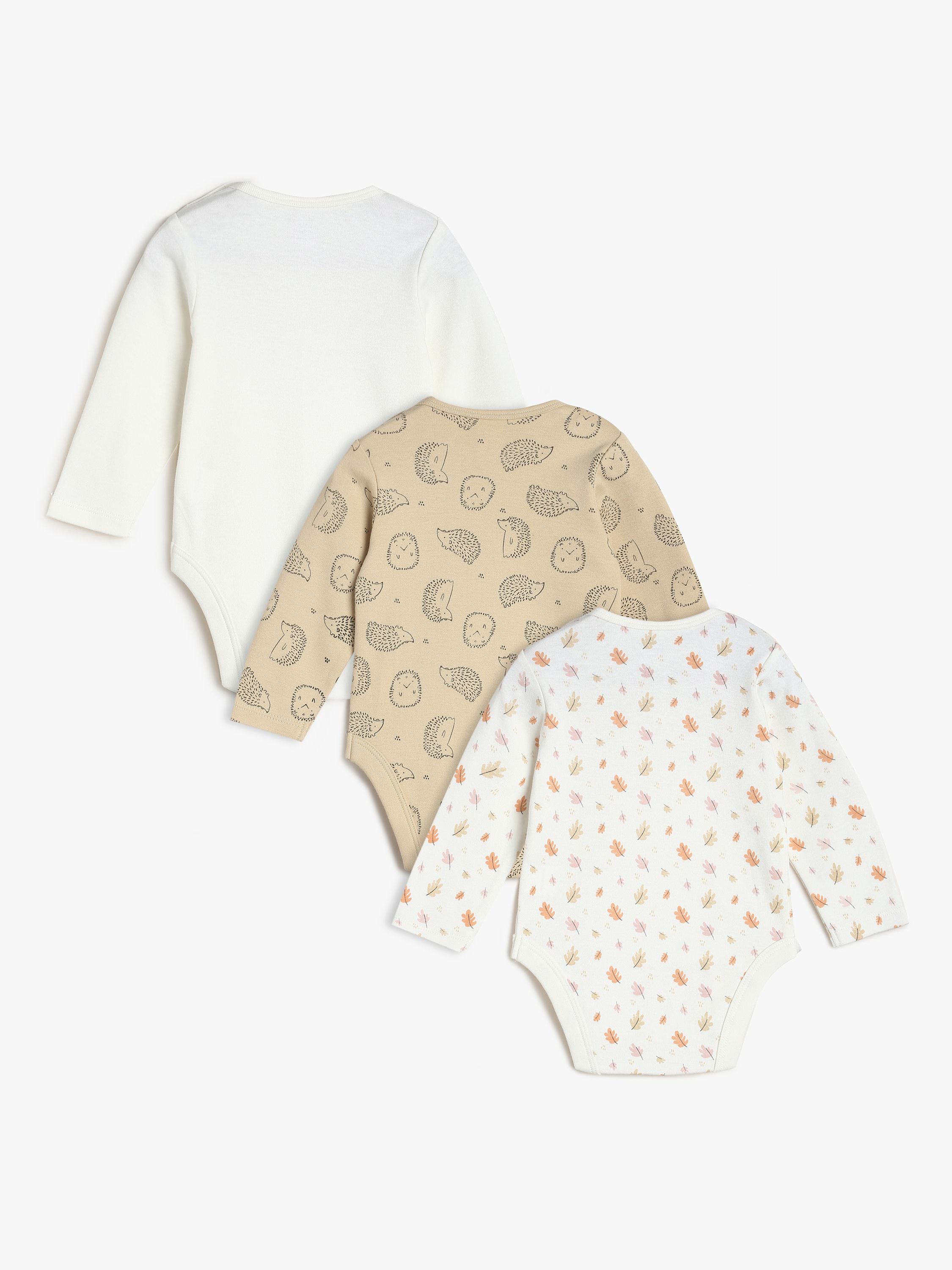 Baby Unisex Printed Full Sleeve Bodysuits Pack of three, Off White and Beige