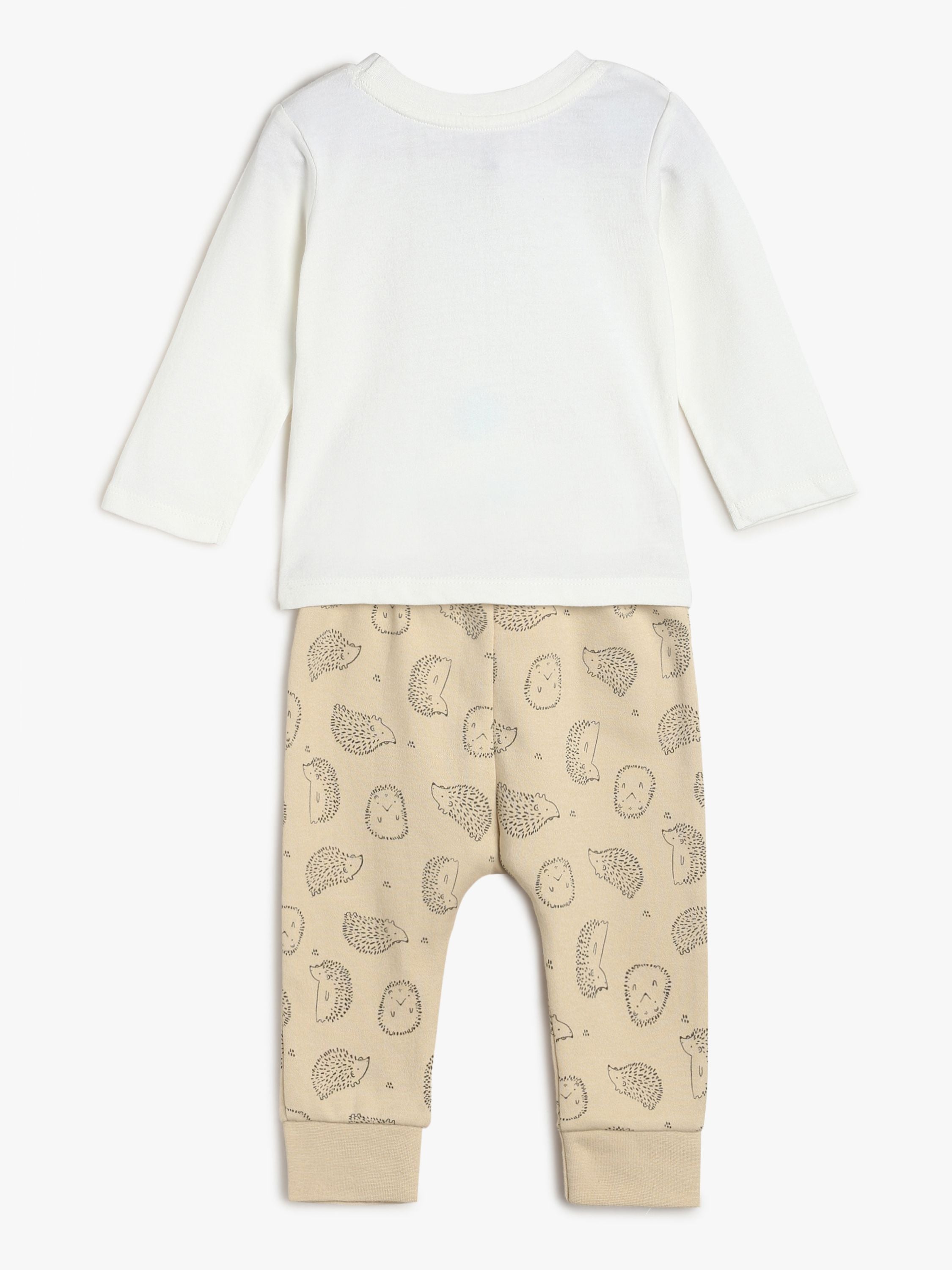 Unisex White and Beige Bear Print Top and Bottom Set Co-Ord Set