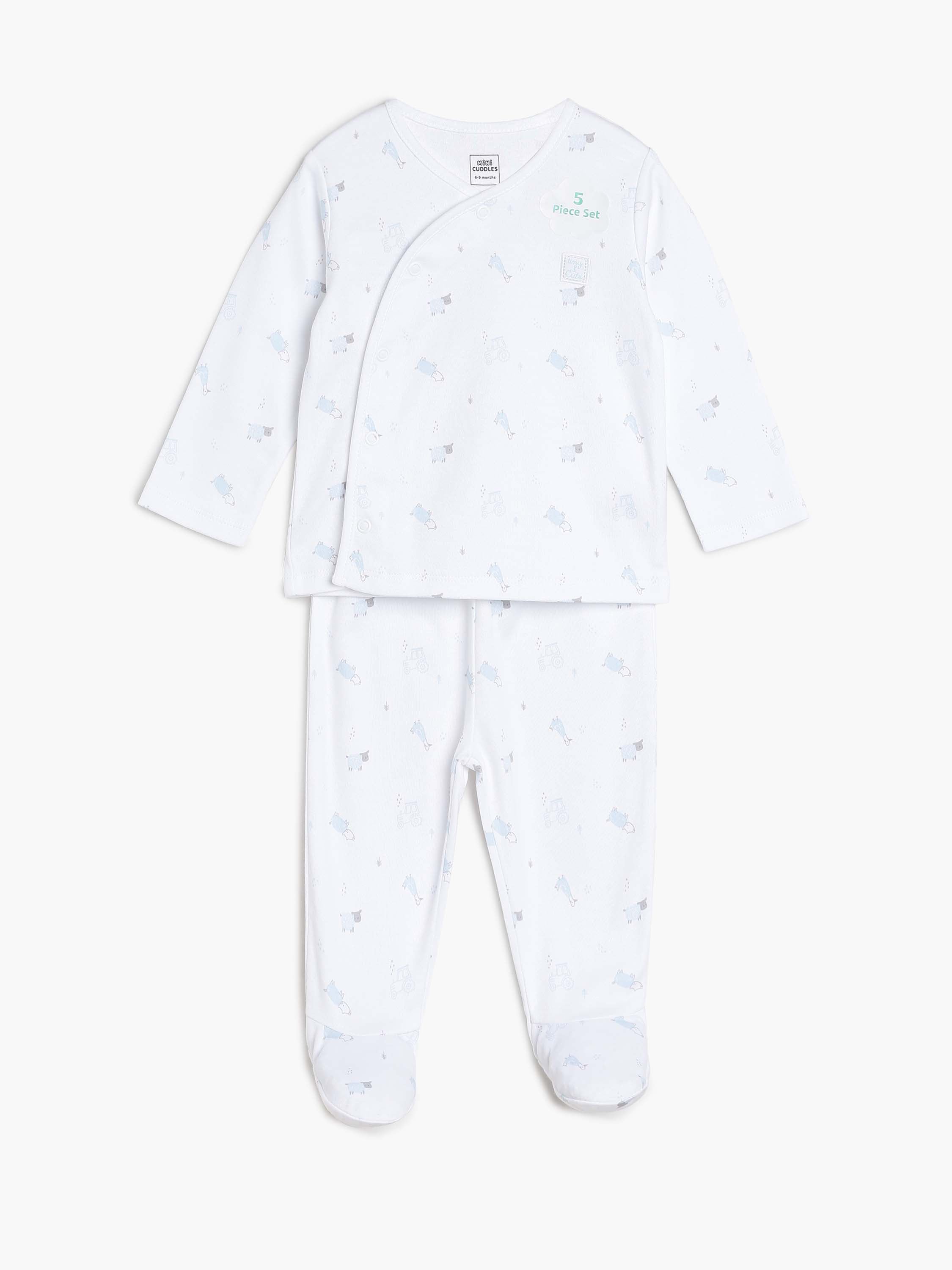 Baby Unisex Animal Print Newborn Gift Set Pack of 5, White and Blue