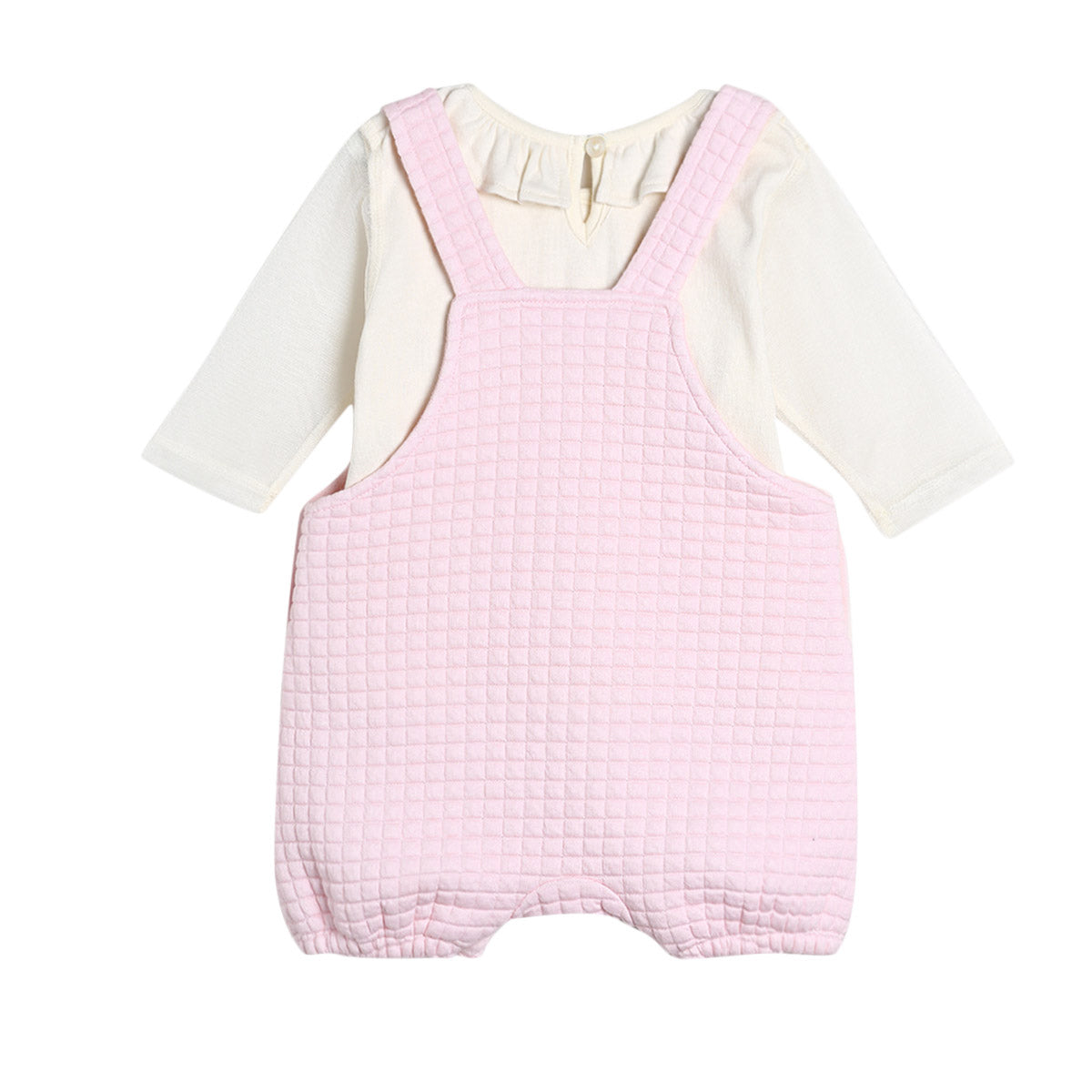 Girls Pink Dungaree Romper with Cat Embroidery and Full Sleeve Top Outfit Set