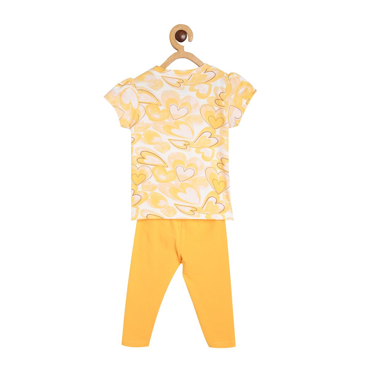 Baby Girls Printed Short Sleeve Top with Solid Leggings Set, Yellow