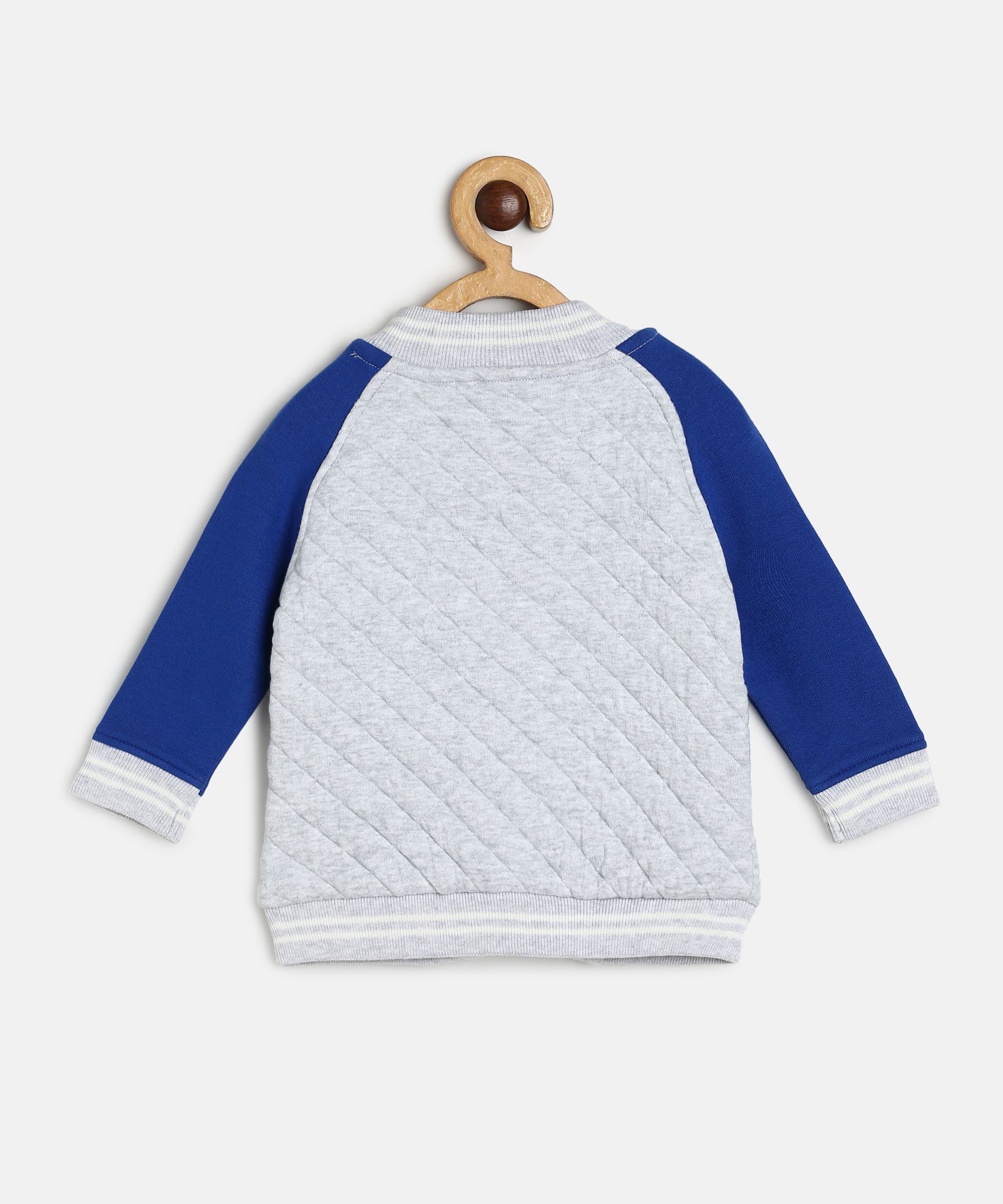 Baby Boys Grey Quilted Bomber Jacket with Blue Sleeves Casual Winter Wear