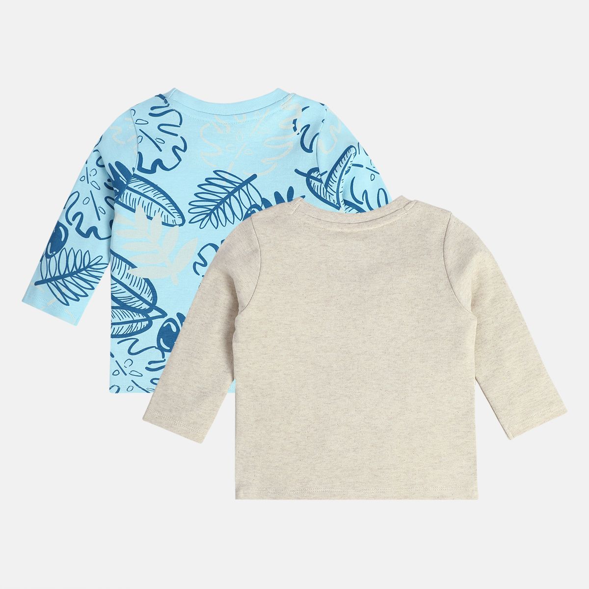 Boys Blue / Oatmeal Marl Round Neck Full Sleeves T-Shirt