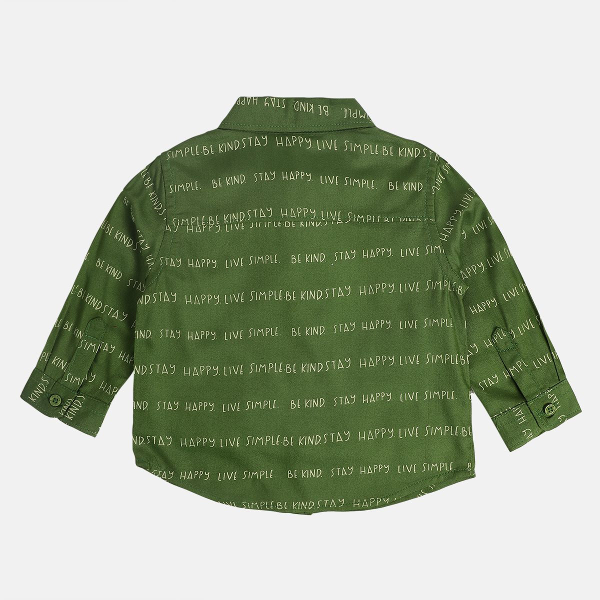 Boys Cotton Full Sleeves Typography Printed Shirt - Green