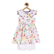 Baby Girls White Cotton Dress and Bloomers Set Playful Print Casual Baby Set