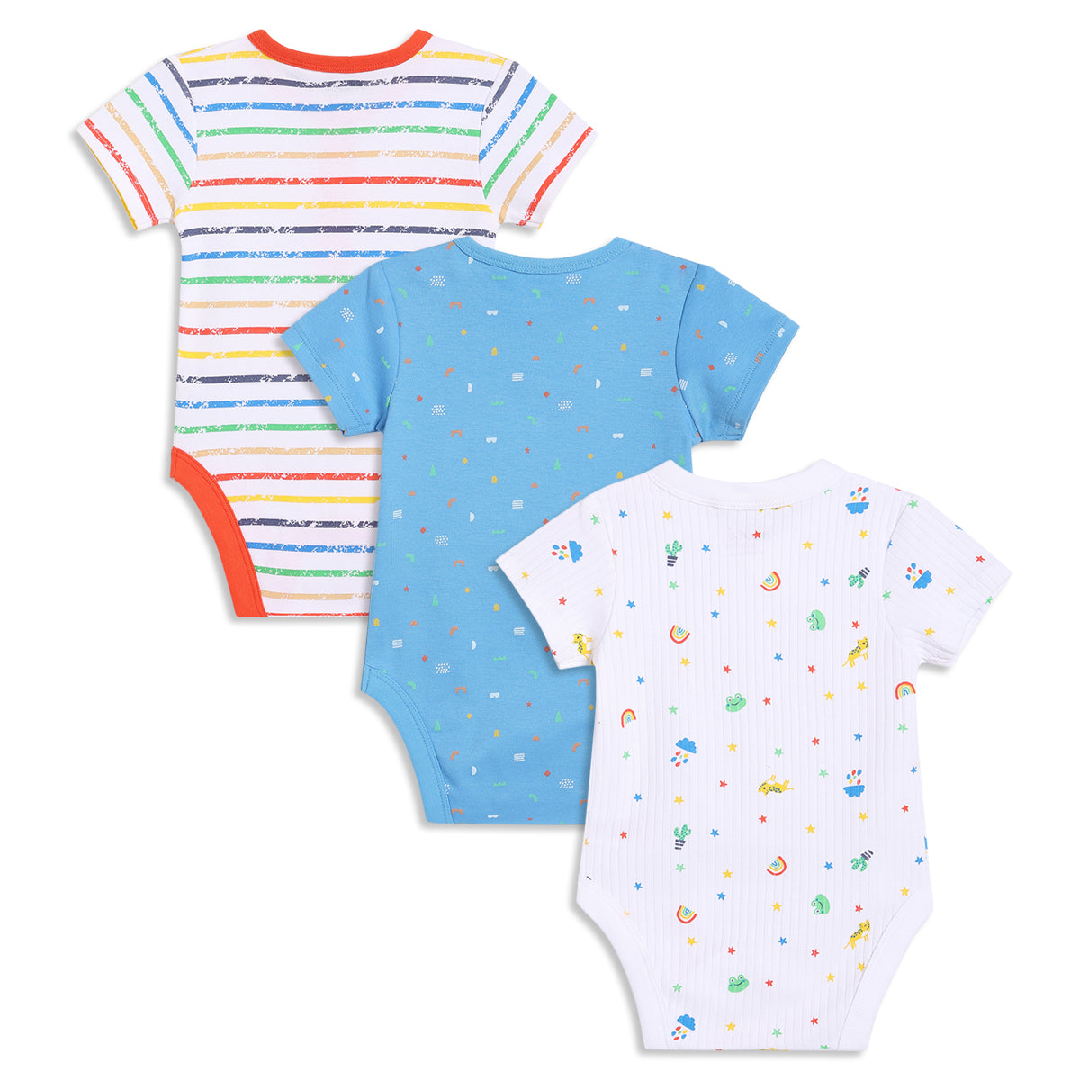 Baby Boys Printed Bodysuits Pack of 3, White and Blue