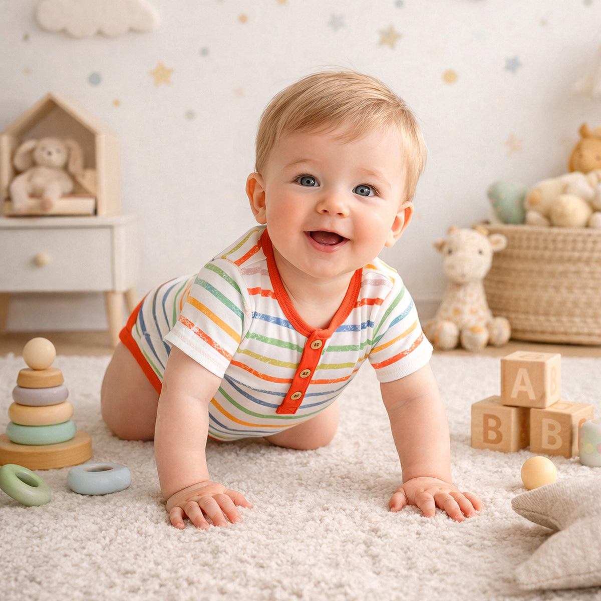 Baby Boys Printed Bodysuits Pack of 3, White and Blue