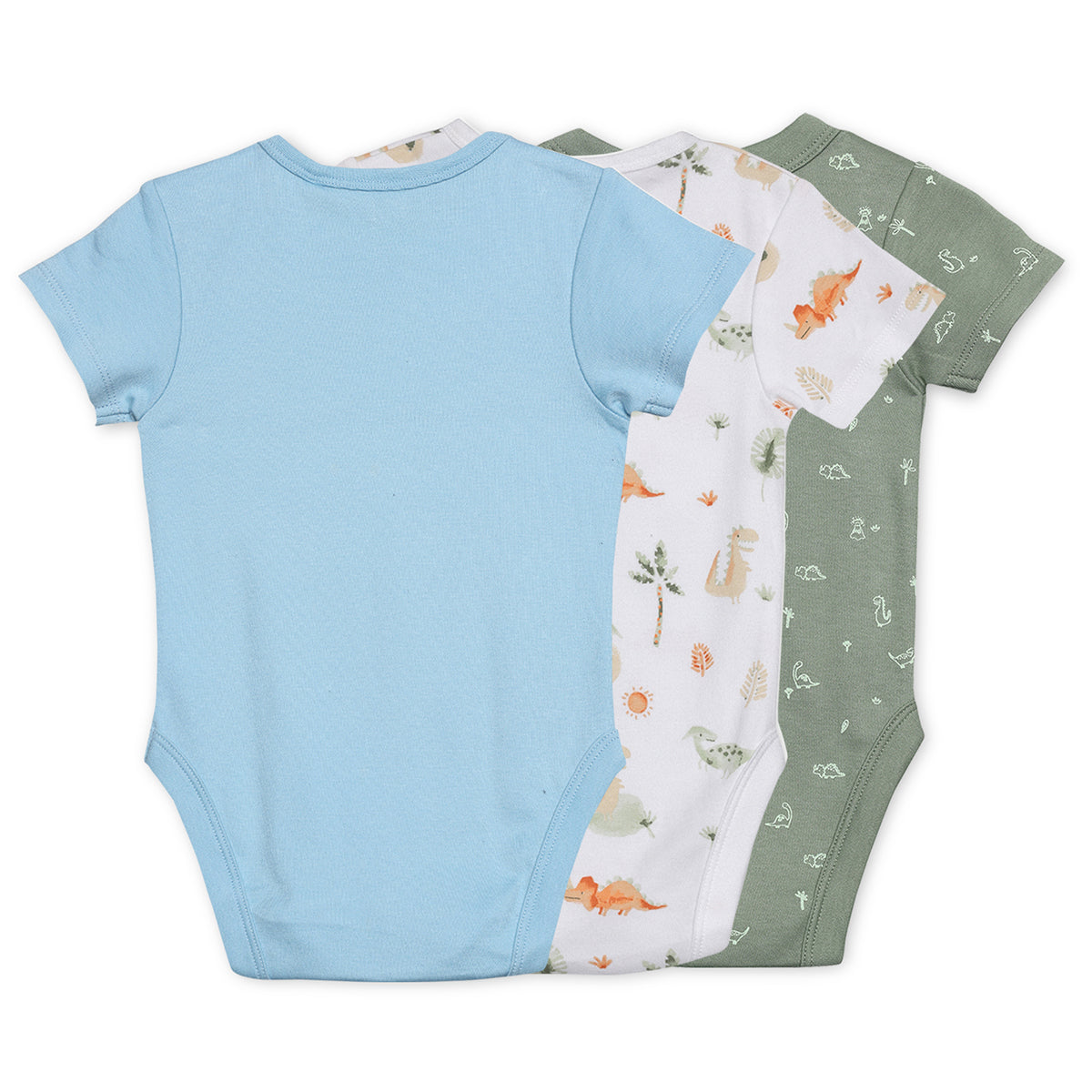 Baby Boys Dinosaur Print Bodysuit Set Pack of 3, Multicolor