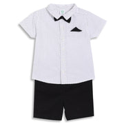 Baby Boys Polka Dot Shirt and Solid Shorts Co-ord Set, White and Black