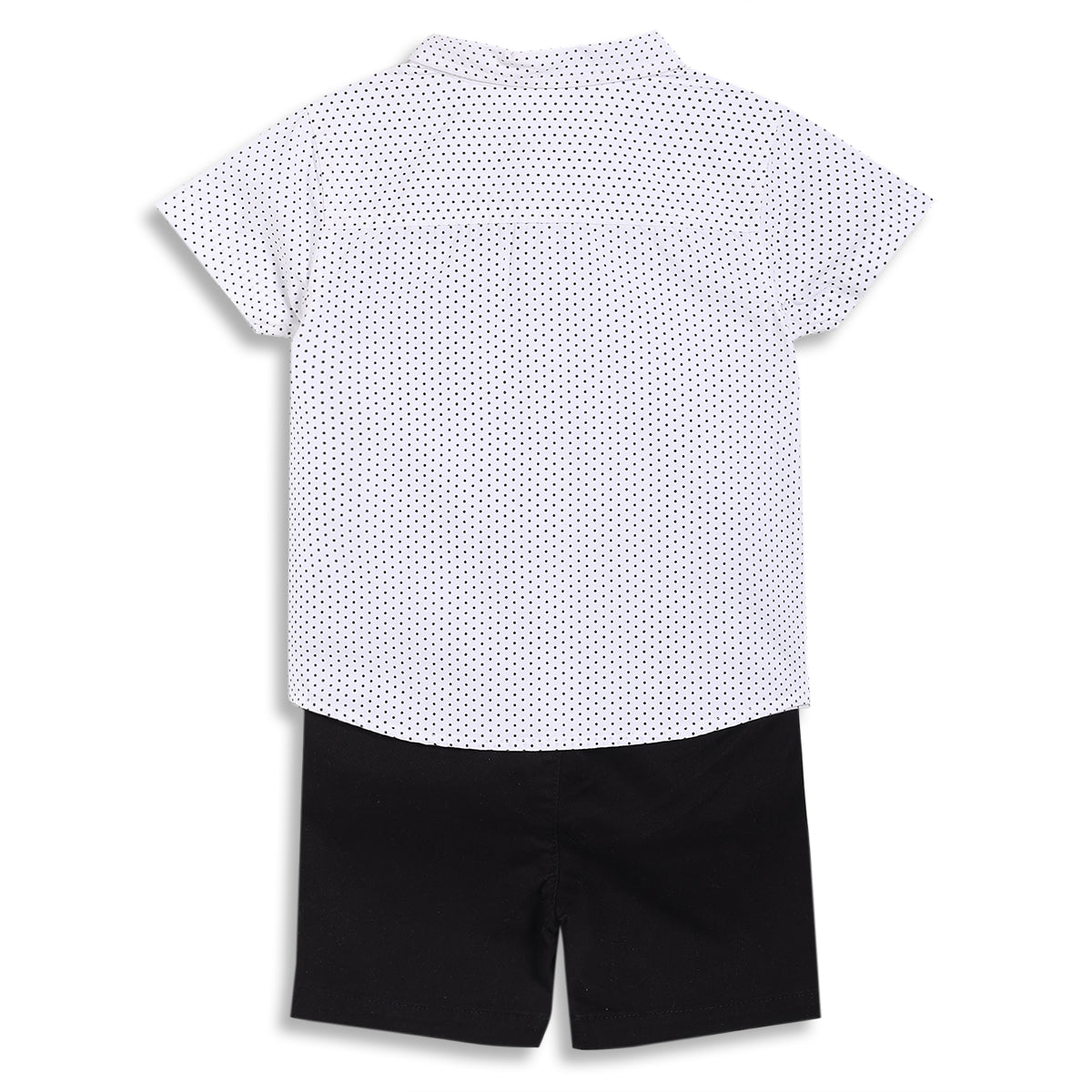 Baby Boys Polka Dot Shirt and Solid Shorts Co-ord Set, White and Black