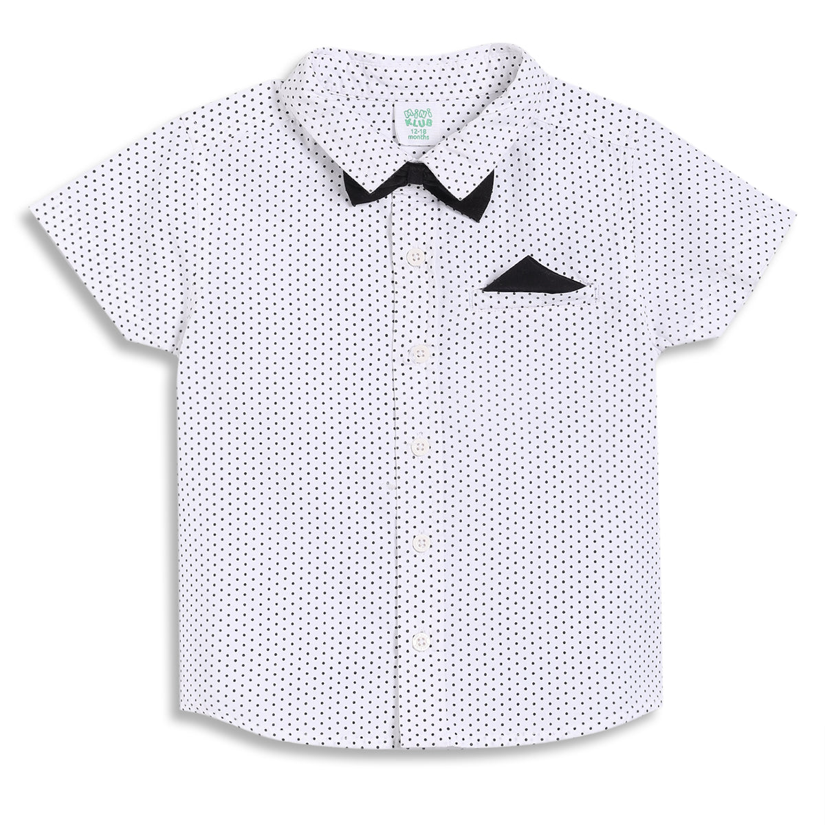 Baby Boys Polka Dot Shirt and Solid Shorts Co-ord Set, White and Black