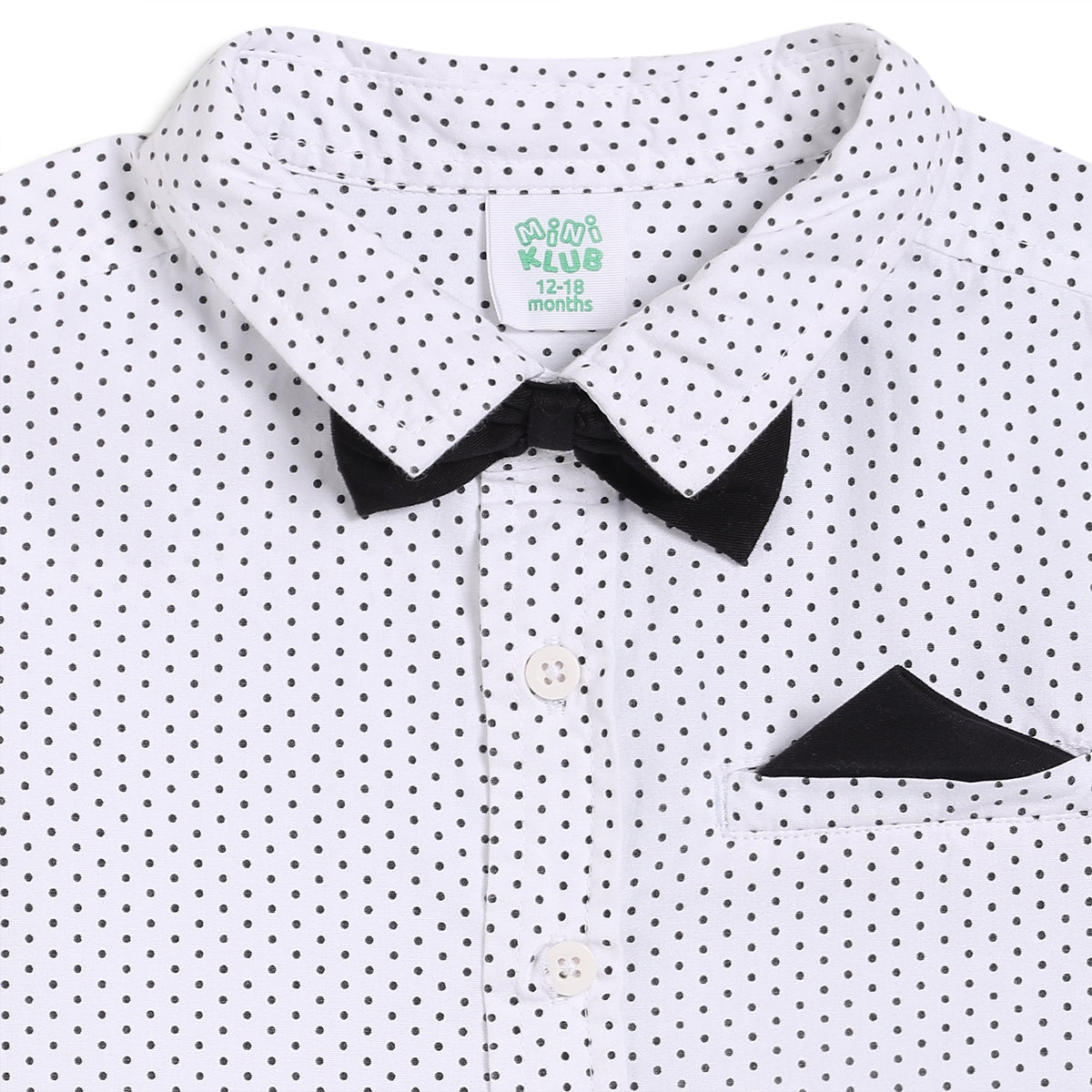 Baby Boys Polka Dot Shirt and Solid Shorts Co-ord Set, White and Black