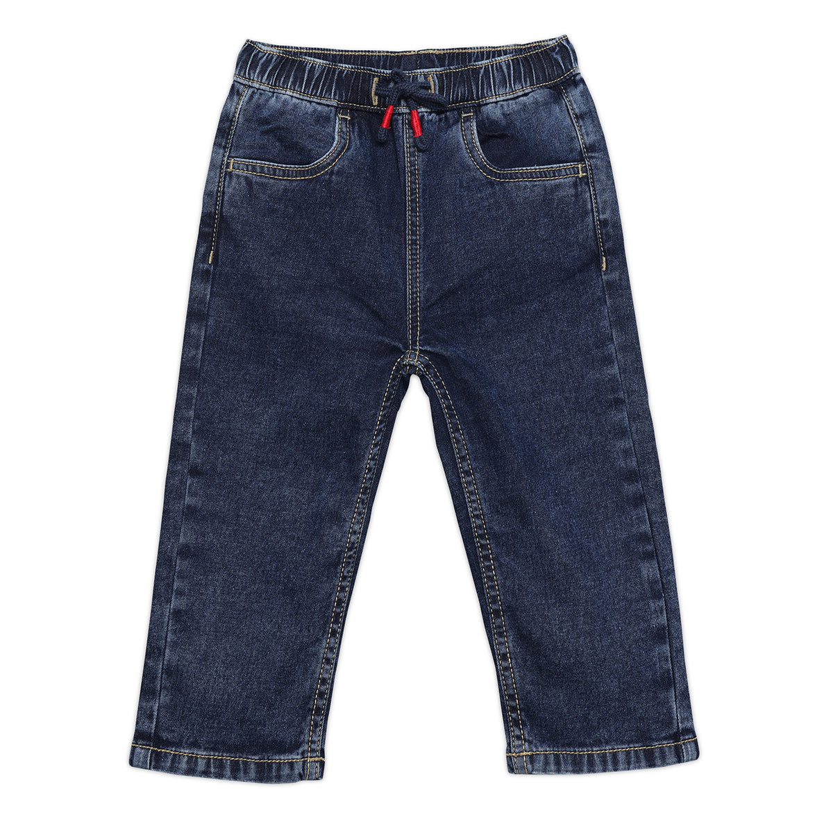 Baby Boys Denim Pull-On Trousers with Embroidered Detail – Dark Blue