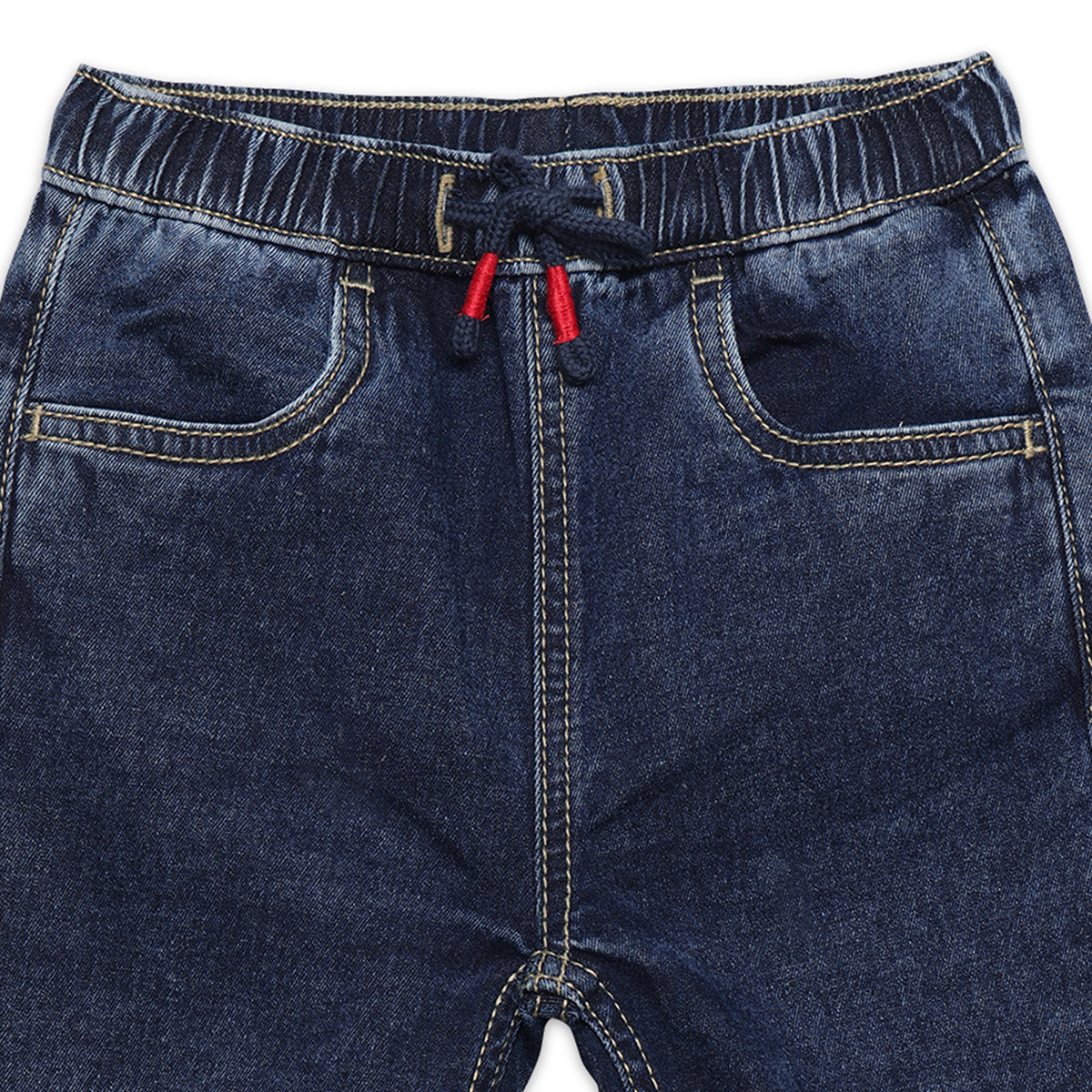 Baby Boys Denim Pull-On Trousers with Embroidered Detail – Dark Blue