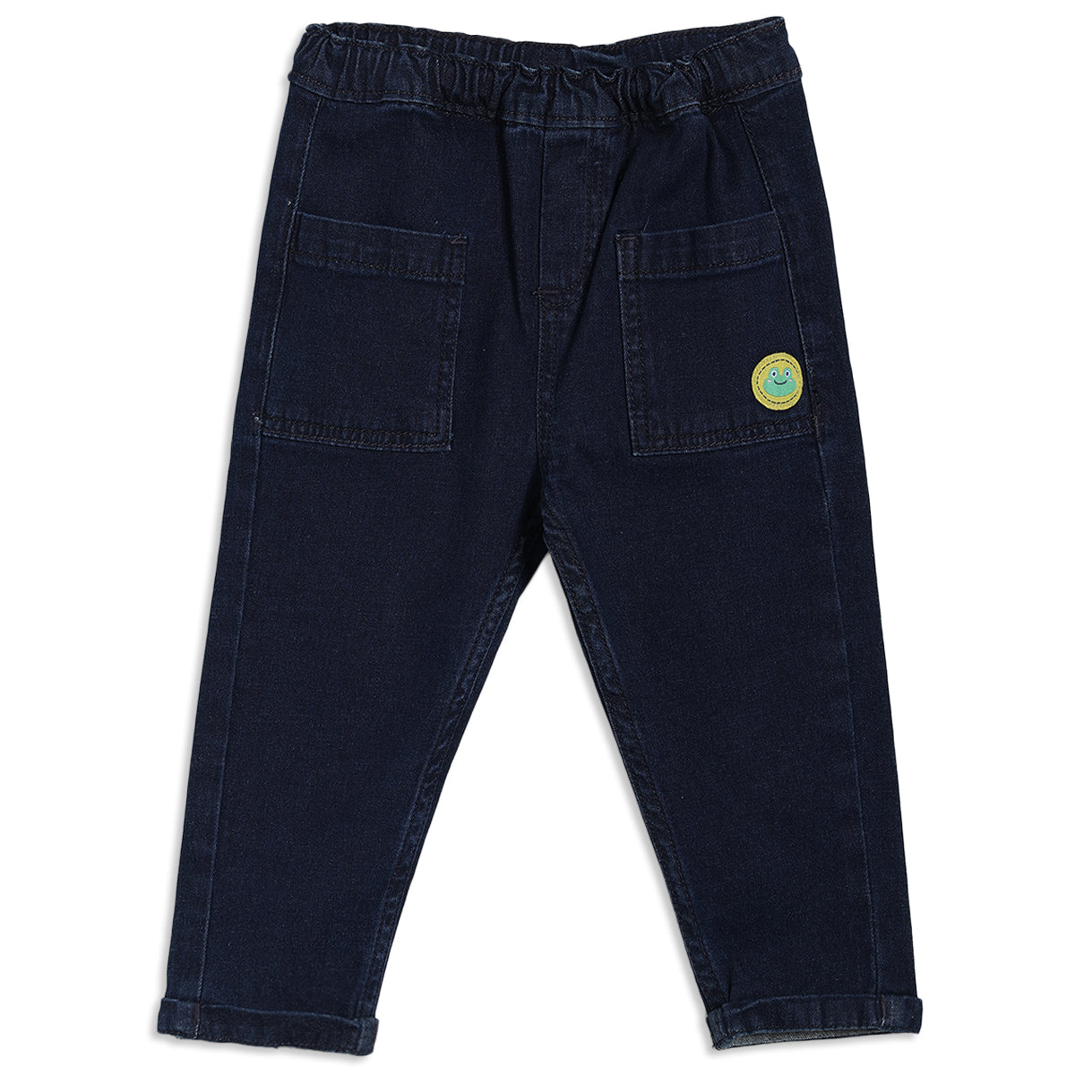 Baby Boys Smiley Patch Denim Pants, Dark Blue