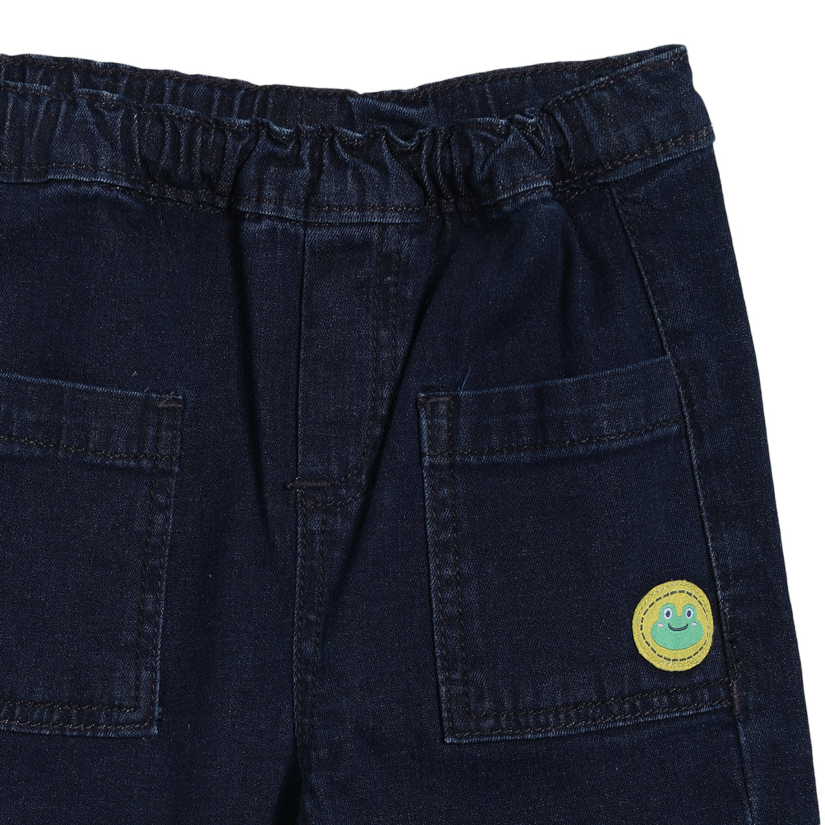 Baby Boys Smiley Patch Denim Pants, Dark Blue