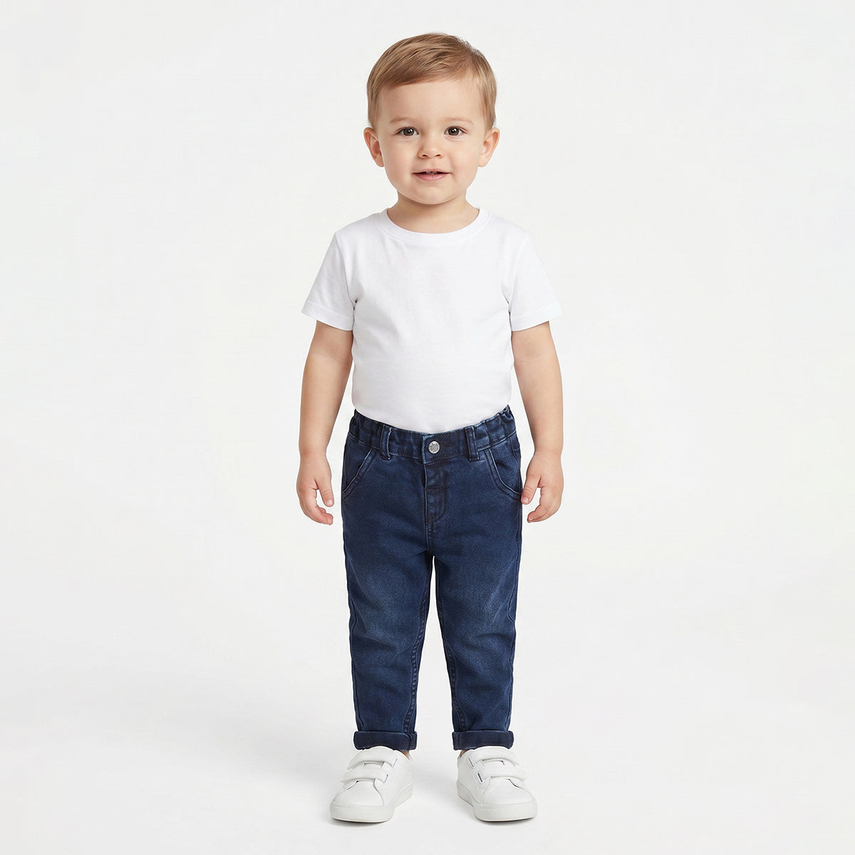 Baby Boys Navy Blue Cotton Denim Pants Regular Fit Casual Kids Pants